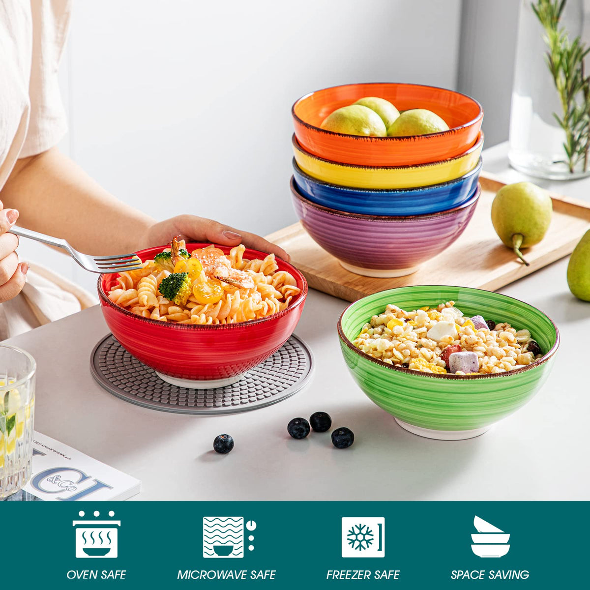 vancasso Bonita Cereal Bowls Set of 6, 27 Oz Ceramic Soup Bowls, Serving Bowls for Salad, Noodle, Porridge, Rice, Dishwasher & Microwave Safe, Warm