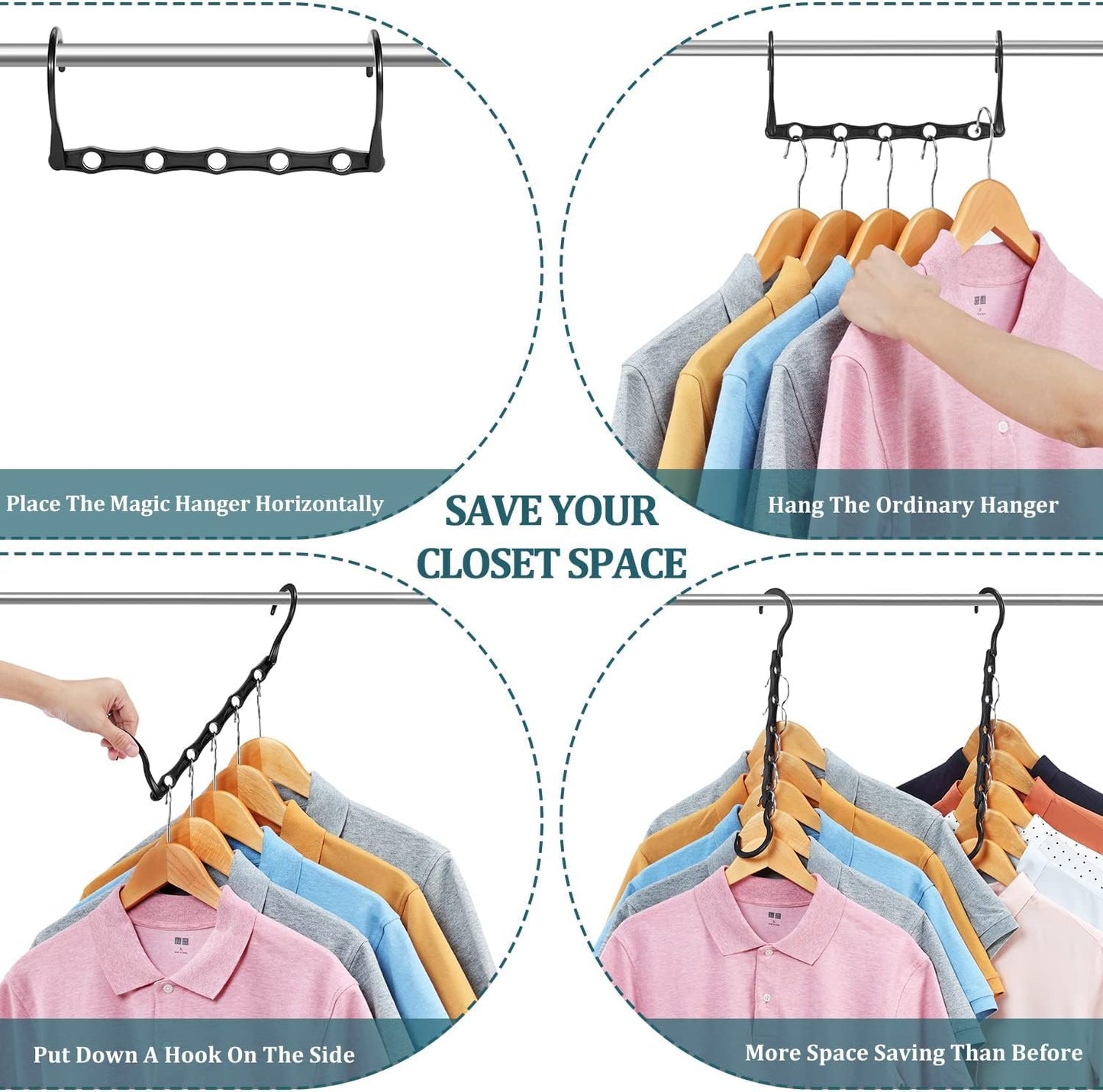 Eupako 12 Pack Space Saving Hangers, Black Closet Organizers and Storage