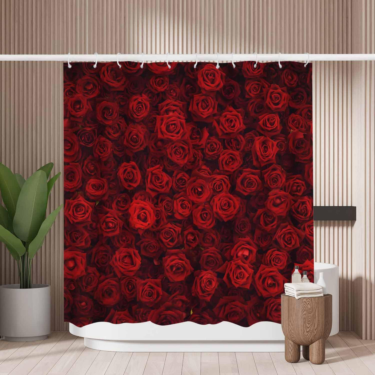 Woutay Shower Curtain Mould Proof Resistant Red Rose,Water Repellant Fabric,Polyester,with 12 Plastic Hooks