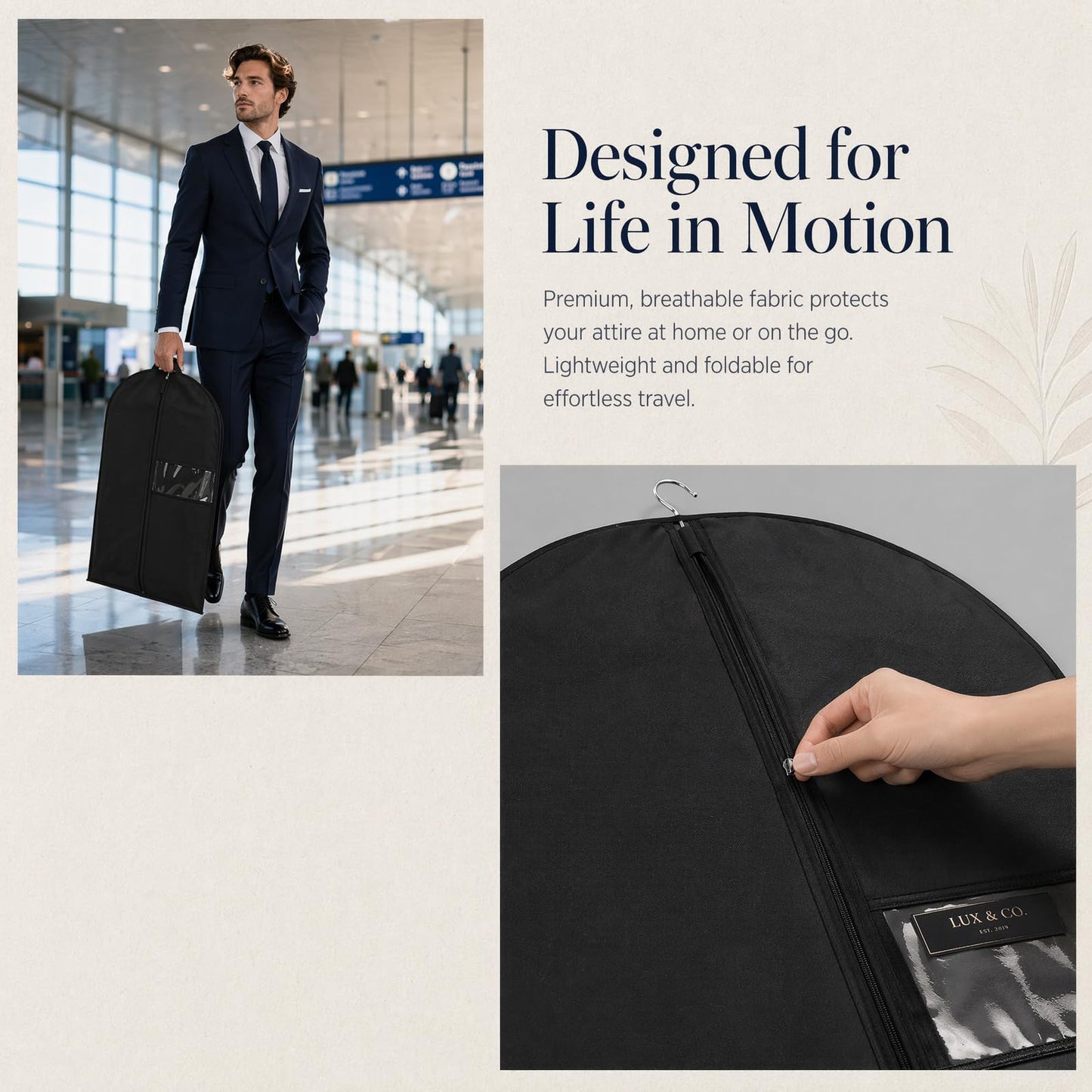 2 Pack Suit Bag and Garment Bags for Long Dress, 140x60cm Black Suit Covers for Men and Women