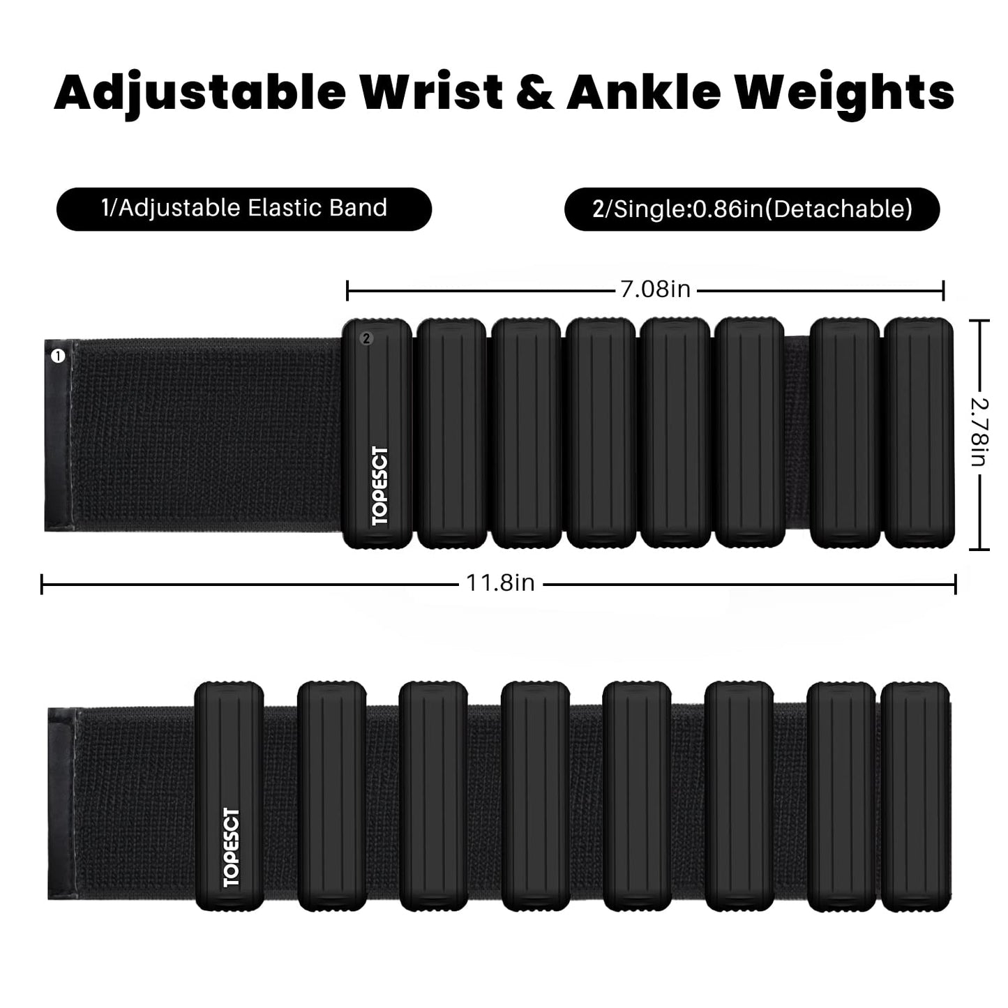 TOPESCT Adjustable Wrist Weights - Set of 2 (1lb Each) | Wearable Wrist & Ankle Weights Bracelet for Yoga, Dance, Barre, Pilates, Cardio, Aerobics,