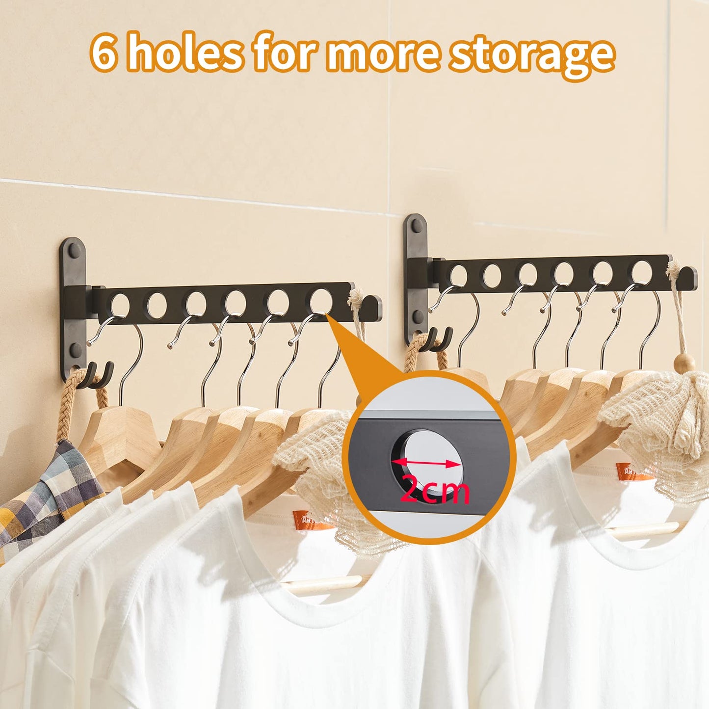 JOOM Foldable Wall Mounted Clothes Hanger Rack, Space Saving, Black