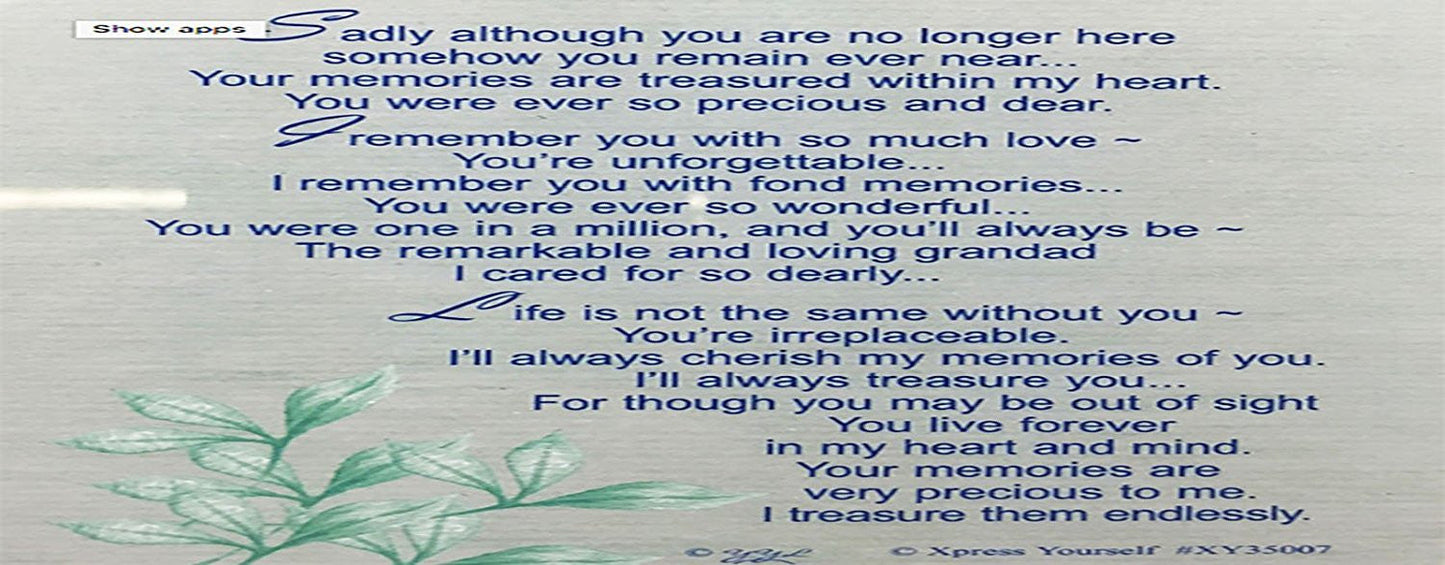 In Loving Memory - Of A Dear Grandad - Grave/Graveside Memorial Card