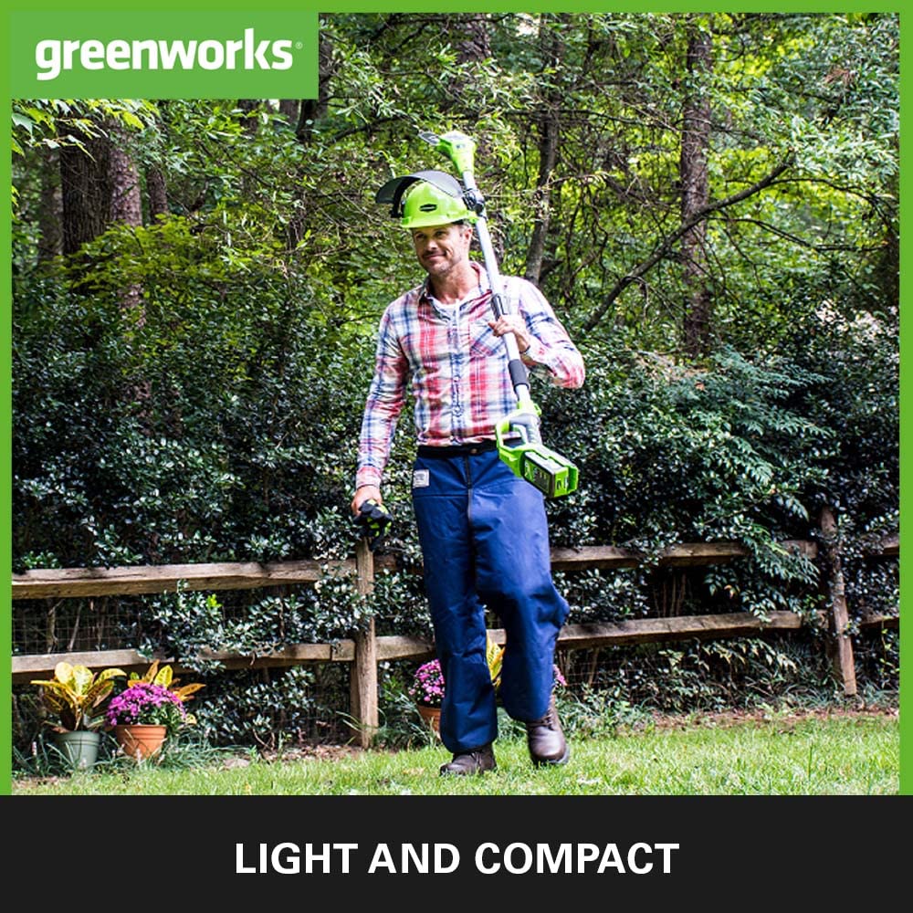 Greenworks G24PS20 Cordless long reach Pole Saw (Great for Pruning and Trimming Branches), 8 Inch (20cm) Bar Length, 6.7m/s Chain Speed, light weight,