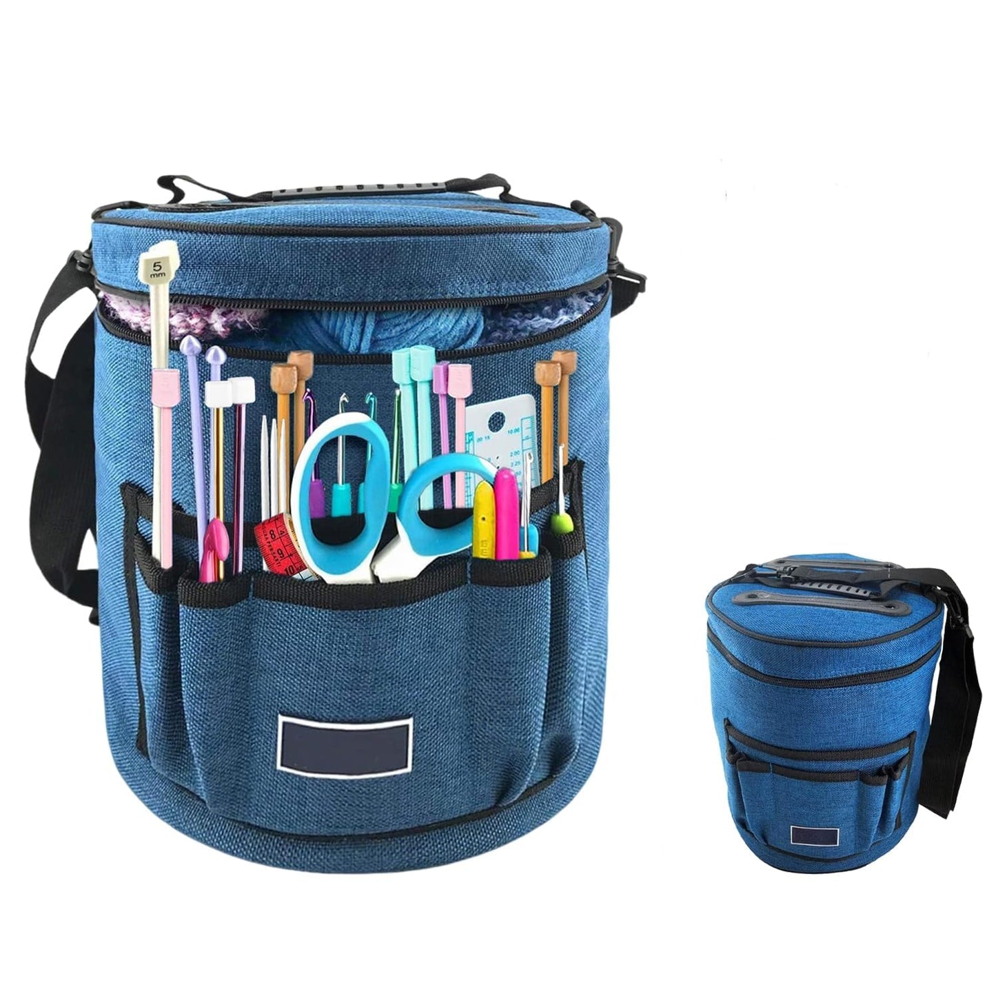 Crochet Storage Bag Organizer - Large Wool Storage Bag to Store, Craft Bag for Crochet Accessories - Thread Organiser with 7 Pockets for Tools,