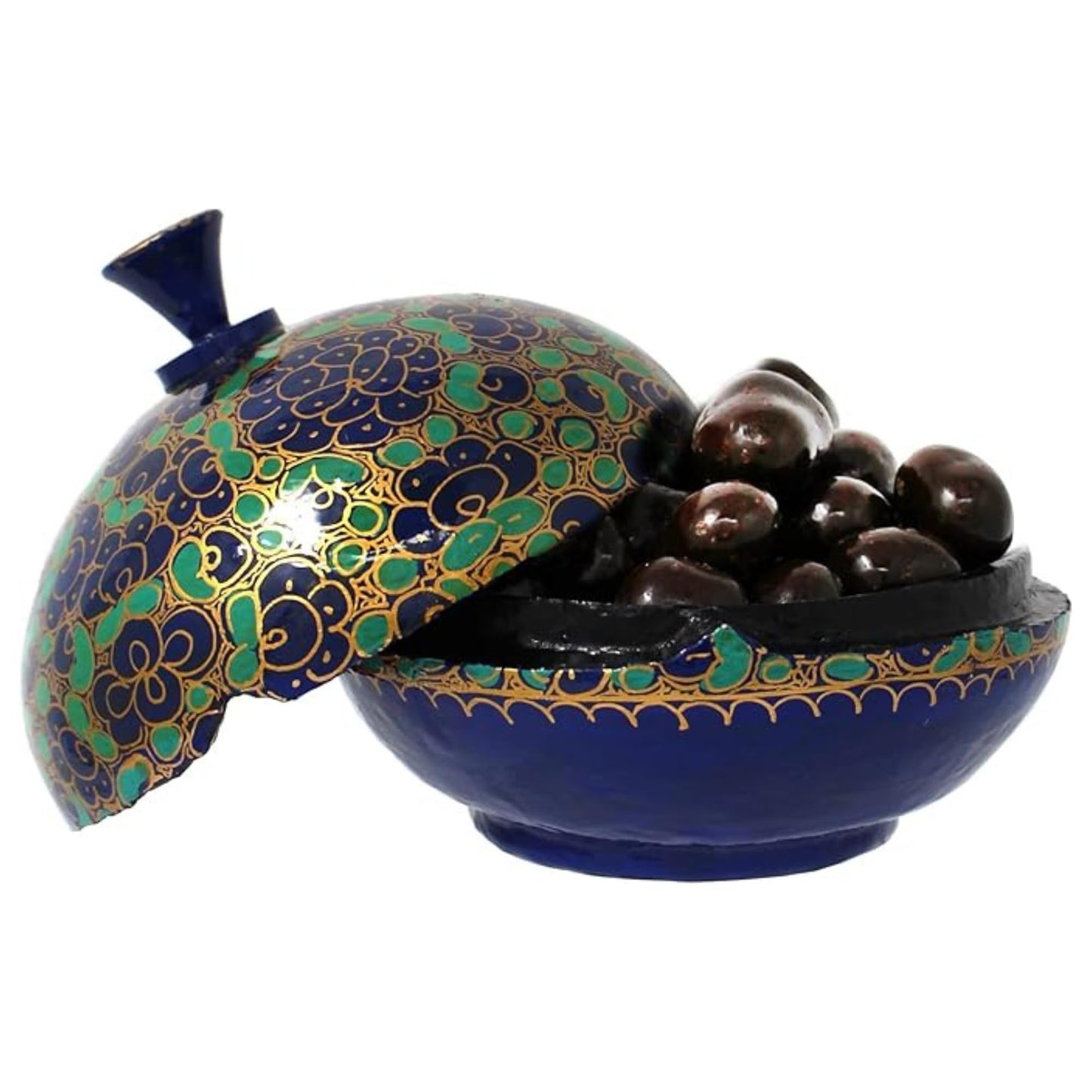 Rita Farhi Dark Chocolate Covered Ginger in a Handmade Papier-M?ch? Bonbonni?re 130g ? Luxury Gift Box, Palm Oil Free - Blue