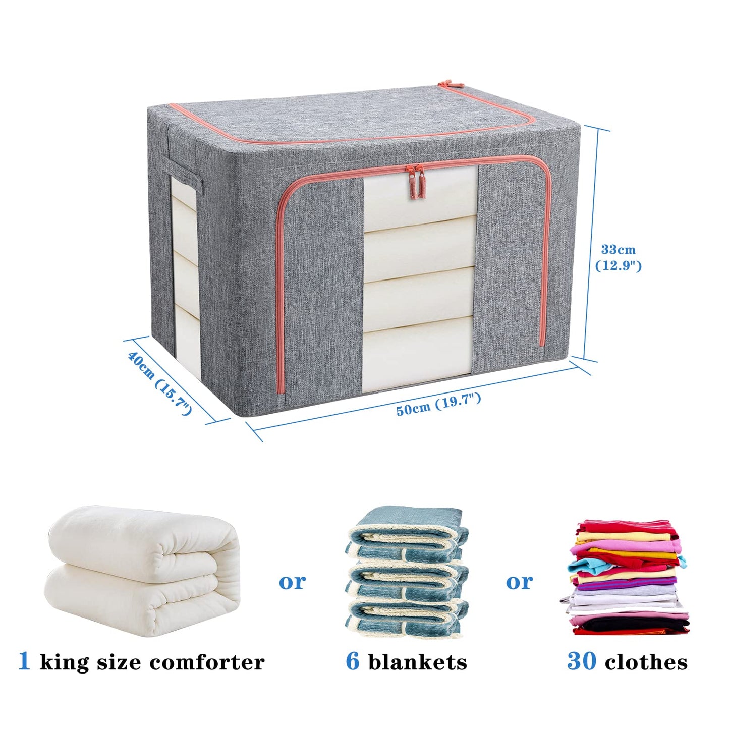 FUSACONY Clothes Storage Bag 3 Pack Storage Boxes with Lids, Foldable Oxford Cloth Steel Frame Box, Waterproof Wardrobe Storage Organiser for Clothes