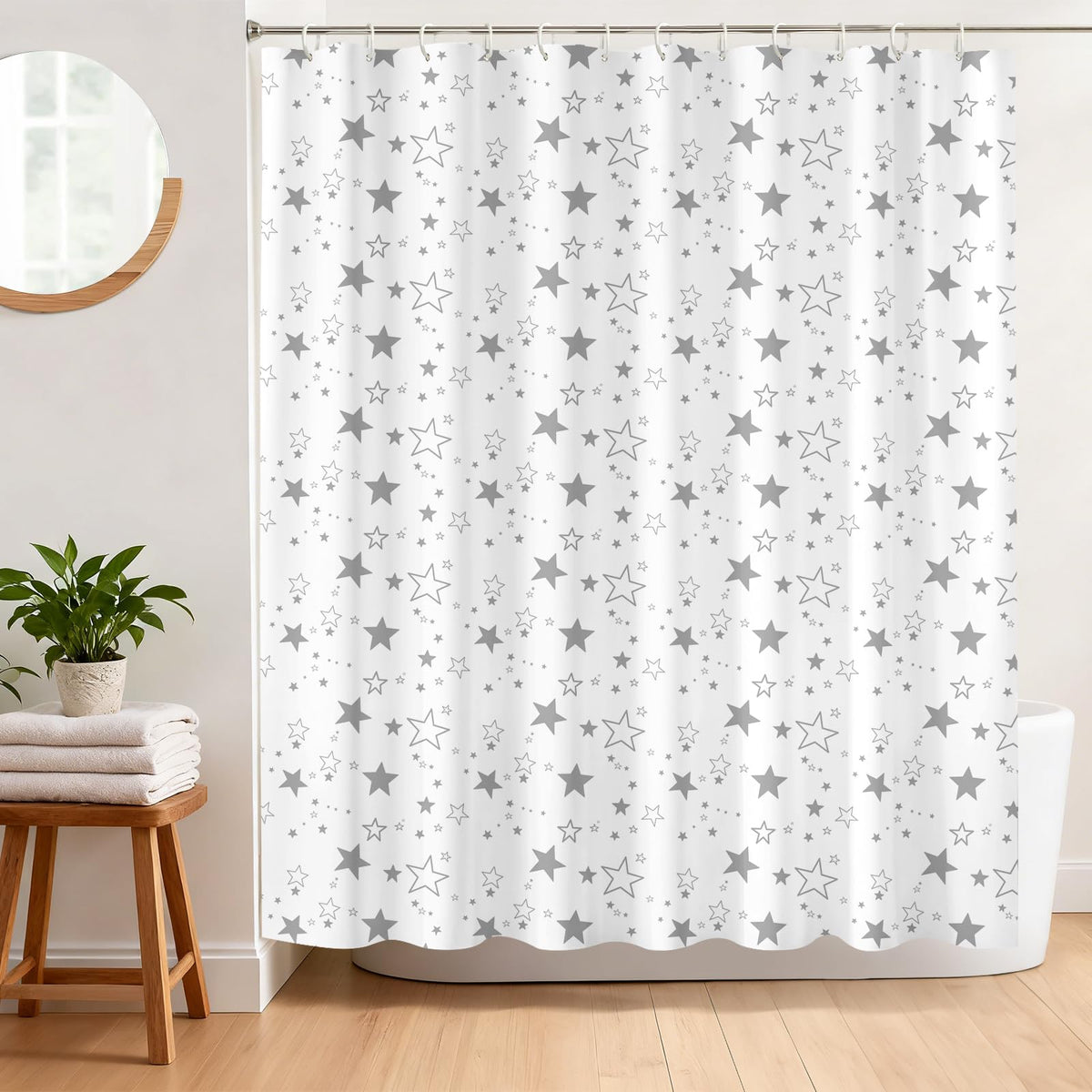 BREASOME Starry Shower Curtain 180 x 180 cm Gray Stars Pattern Shower Curtain for Bathroom Decor Mould Proof Waterproof Polyester Fabric Bath Curtain
