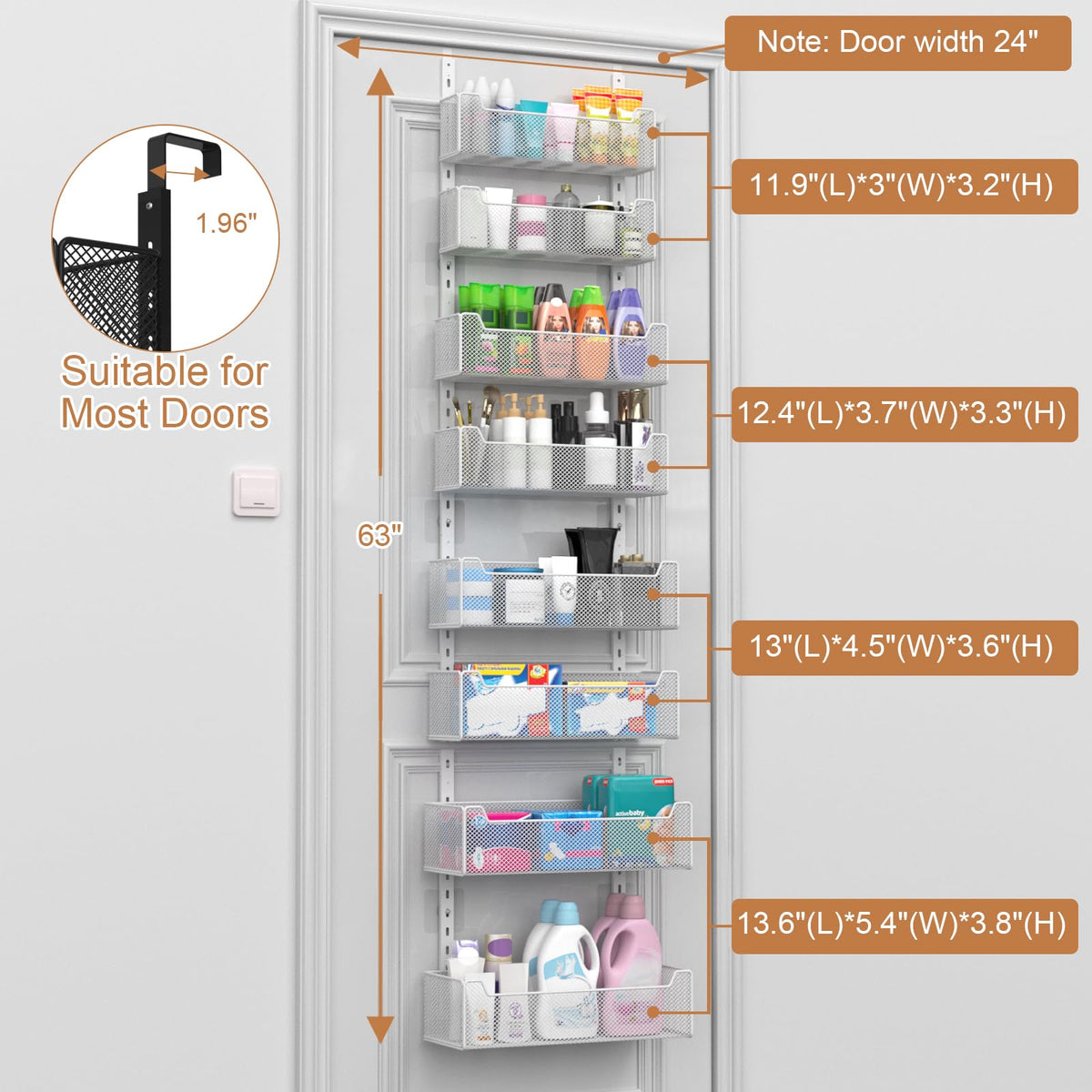 VyGrow Over The Door Storage, 8-tier Metal Door Organiser Hanging with Adjustable Baskets