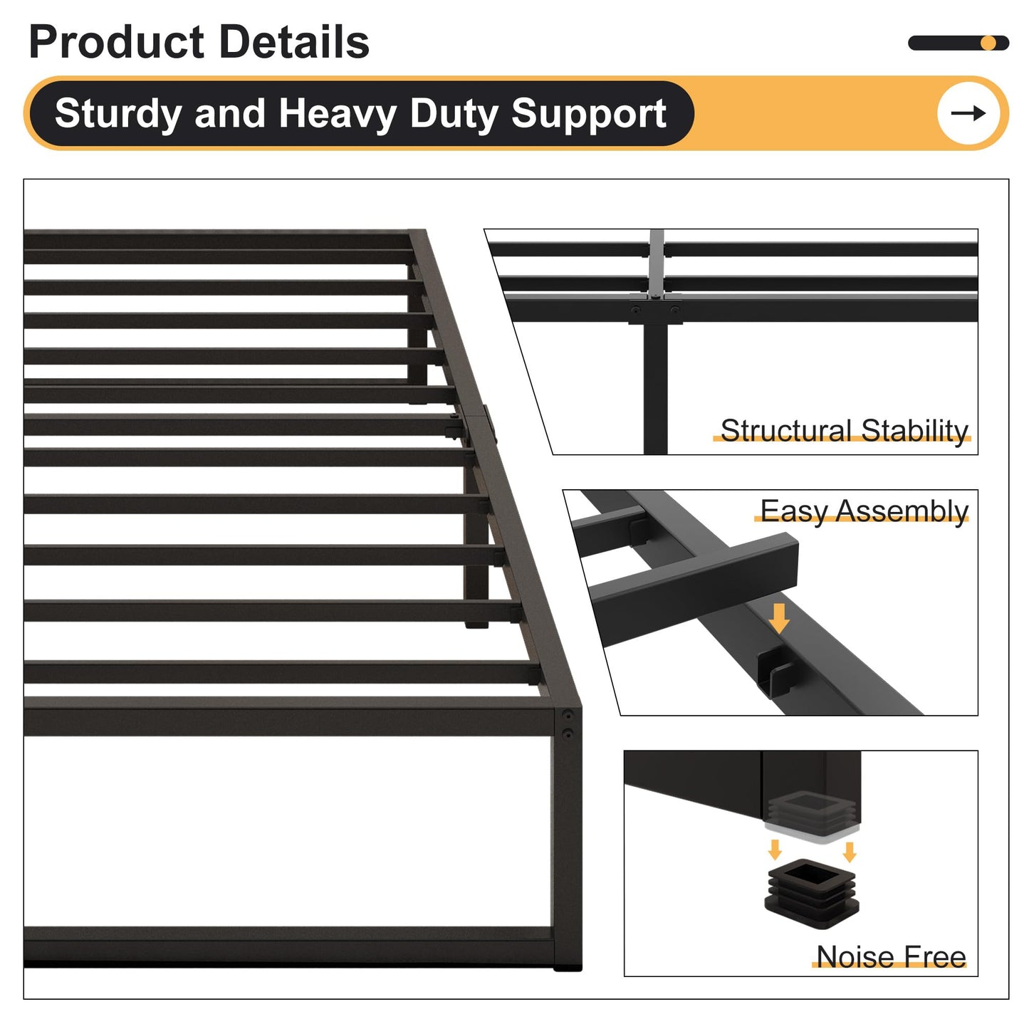 Yicensen Super King Bed Frame 180x200 cm, Easy Assembly, Noise Free, Black