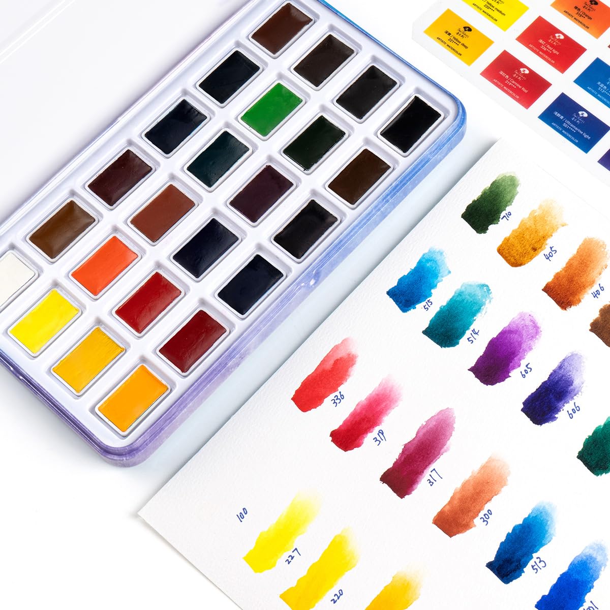 Paul Rubens Watercolour Paint Set, 24 Colours Solid Watercolor Paint Blue Portable Metal Case with Palette Highly Pigmented Prefect for Beginner,