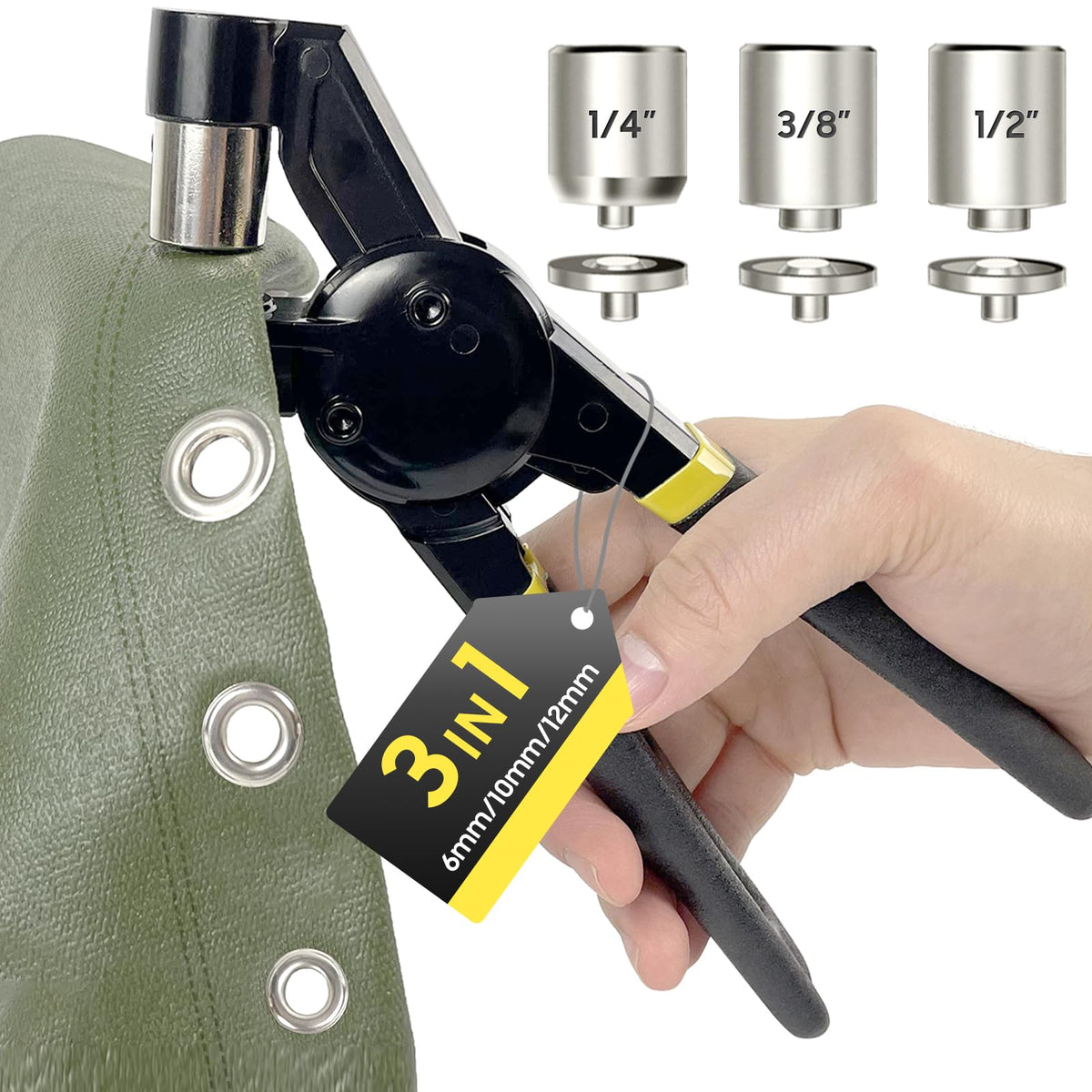 HAPDEN 6/10/12 Eyelet Punch Kit with Bag and 600 Different Eyelet Sizes, Complete Eyelet & Grommet Kit for DIY Tarpaulin Ring Repair and Installation.