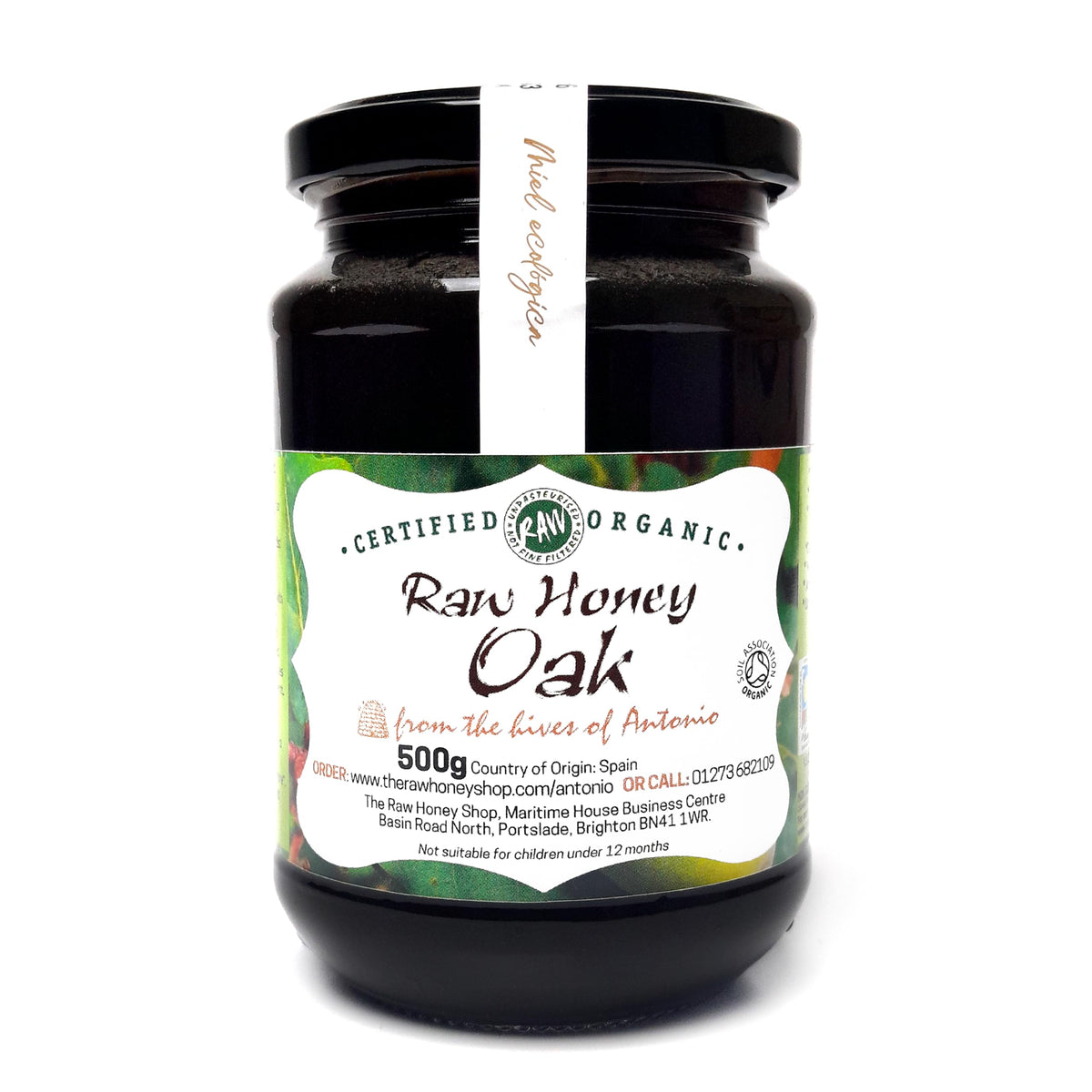 Antonio's RAW CERTIFIED ORGANIC OAK HONEY, 500g - Antibacterial Mountain Honey, Platinum Award Winning, Unpasteurised, Single Origin - The Raw Honey