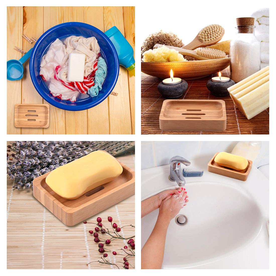 Gurkkst 2 PACK Natural Wooden Bamboo Soap Dish Storage Holder Soap Holder for Bathroom Shower Soap Dish Container Hand Craft for Soap,Sponges and More