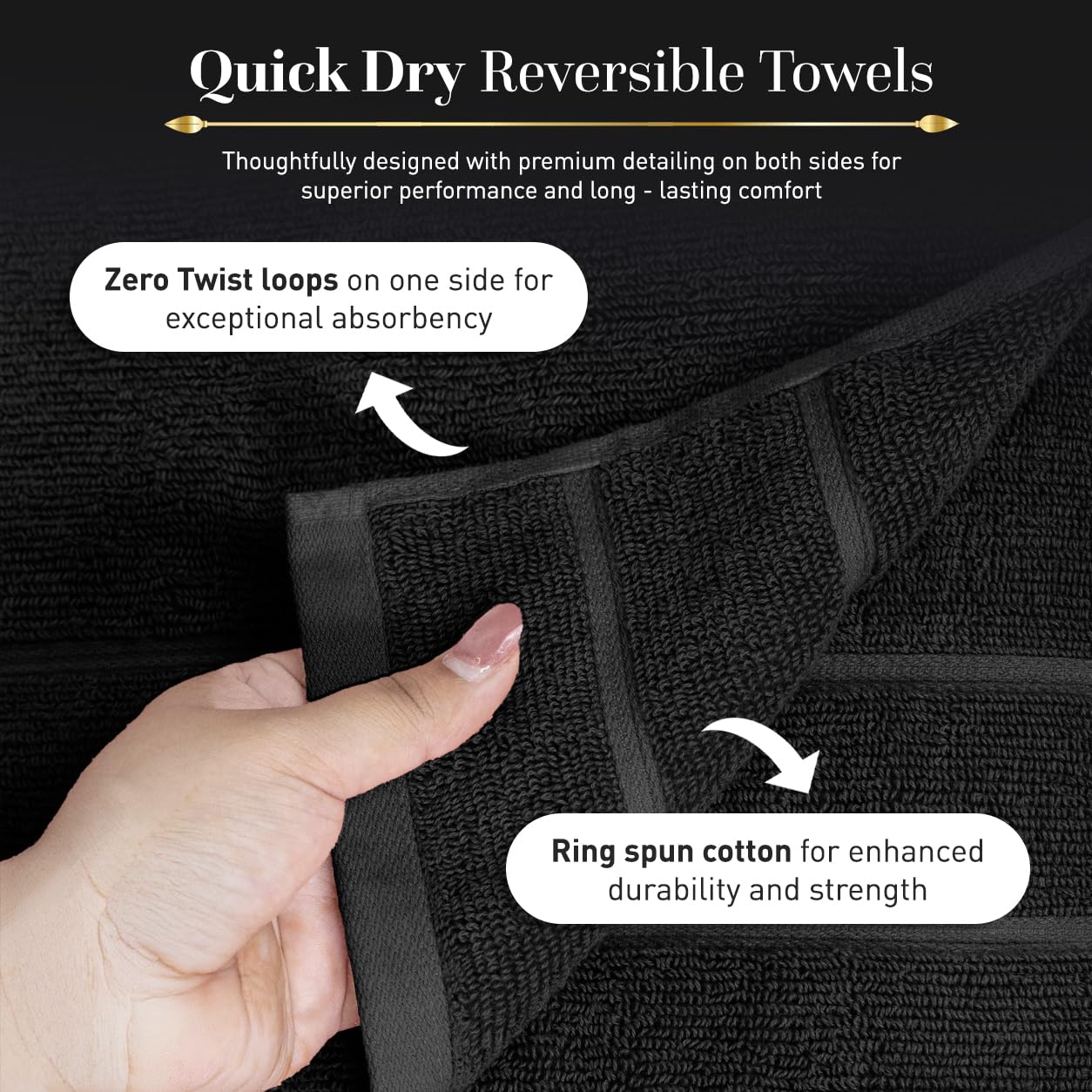 Large Bath Towels Set of 2 I 100% Cotton I Bathroom Towels I Black
