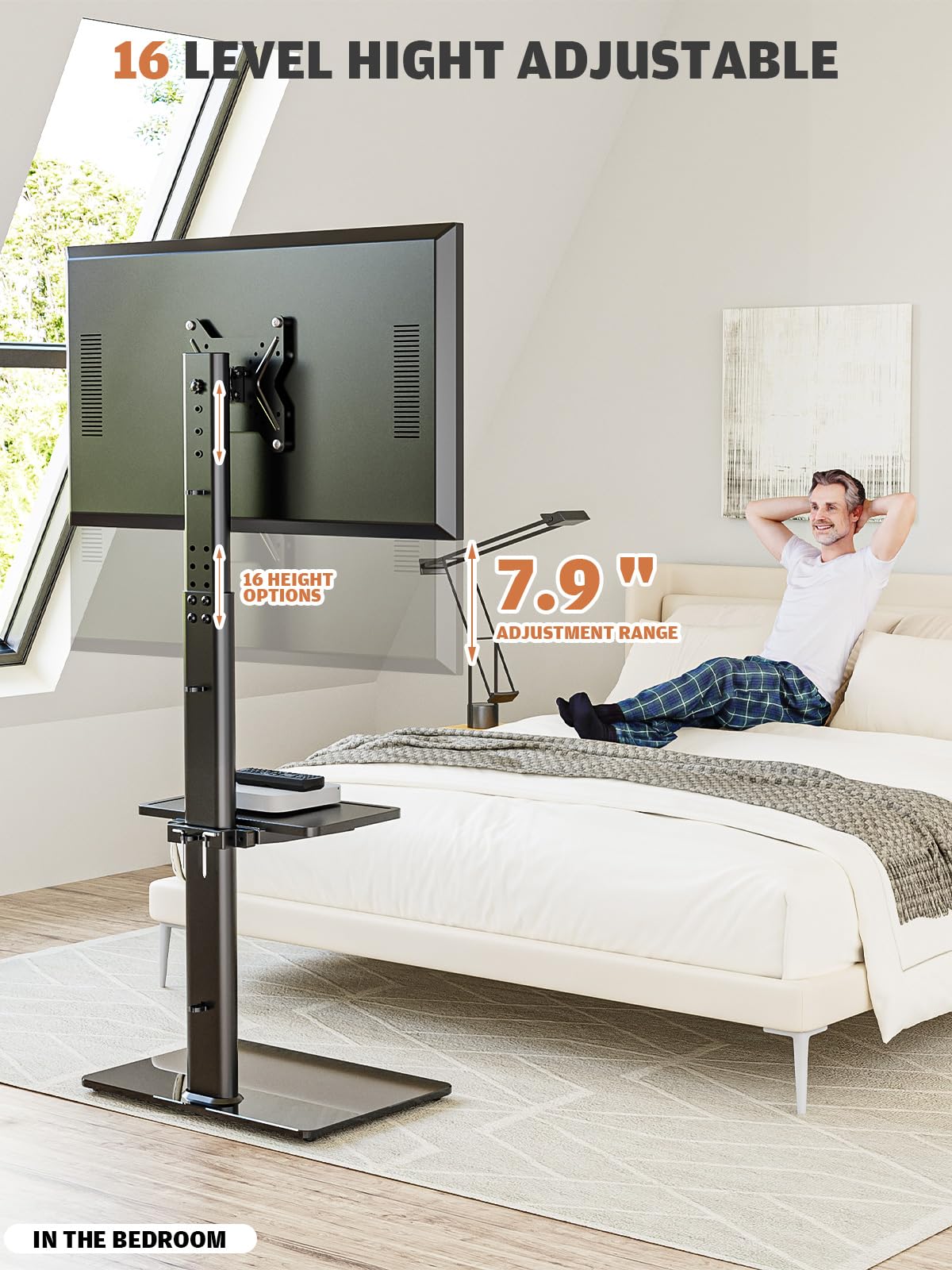 Universal Floor TV Stand with Swivel Mount for 19 to 42 inch LCD LED TV, 2 Shelves Black HT2001BP