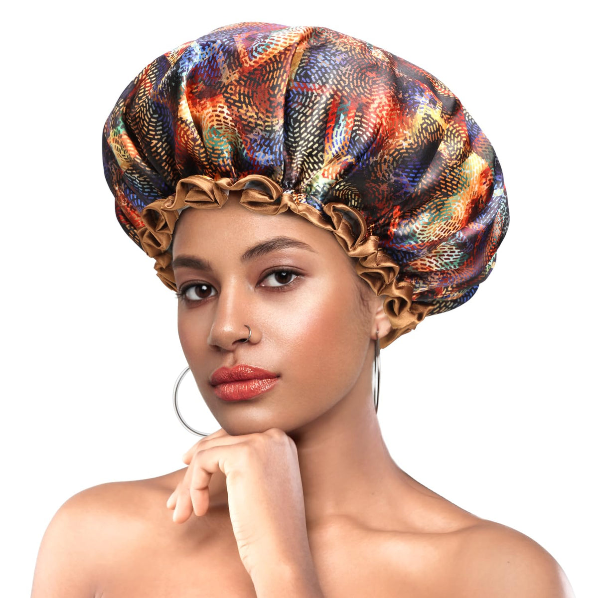 Reusable Shower Cap with Elastic Band - Waterproof Bath Cap for Women, Durable Luxury Shower Hat with Floral Design, Spa & Travel Accessories