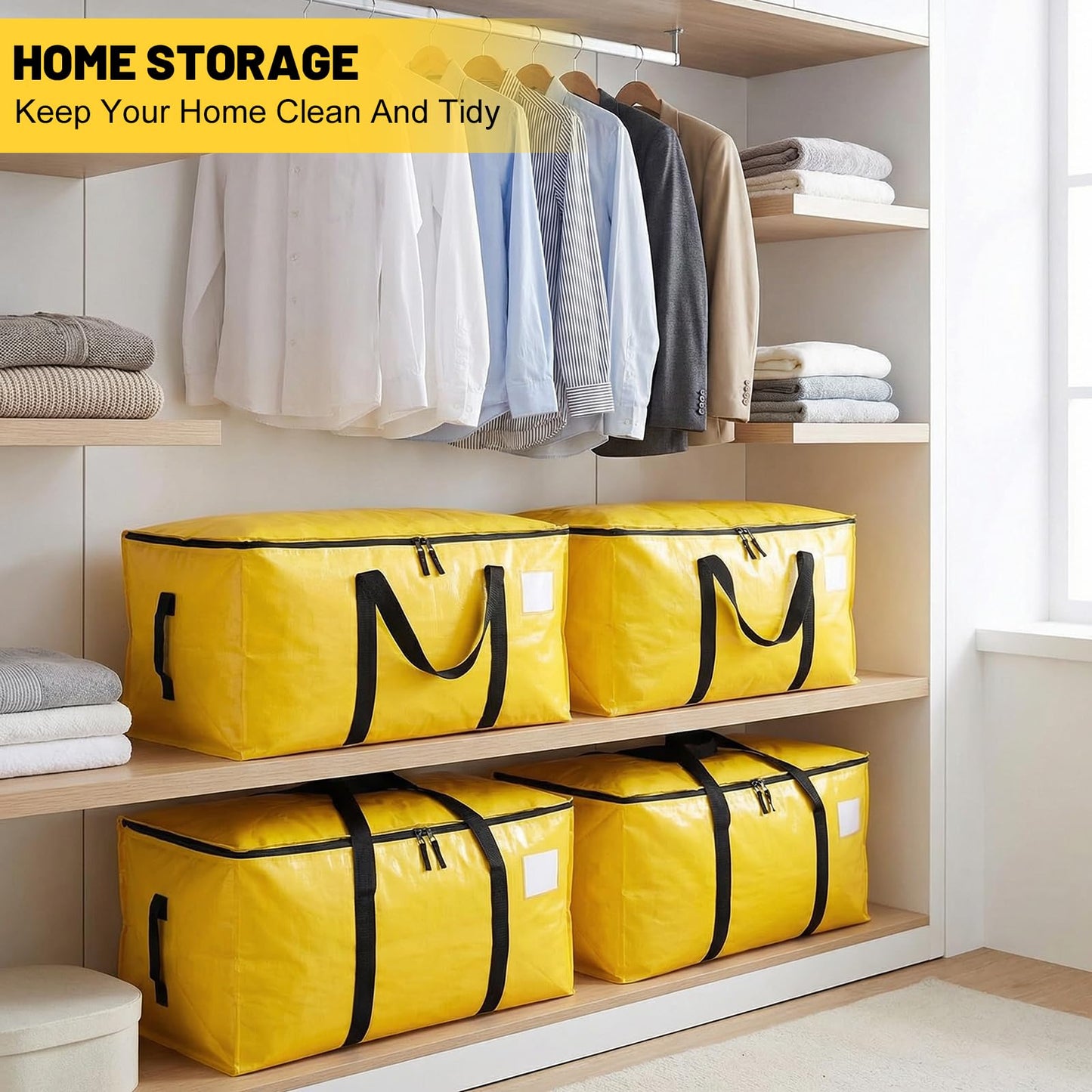 6 Pack 90L Moving Bags, Heavy Duty Storage Bag Dorm Moving Essential,Yellow