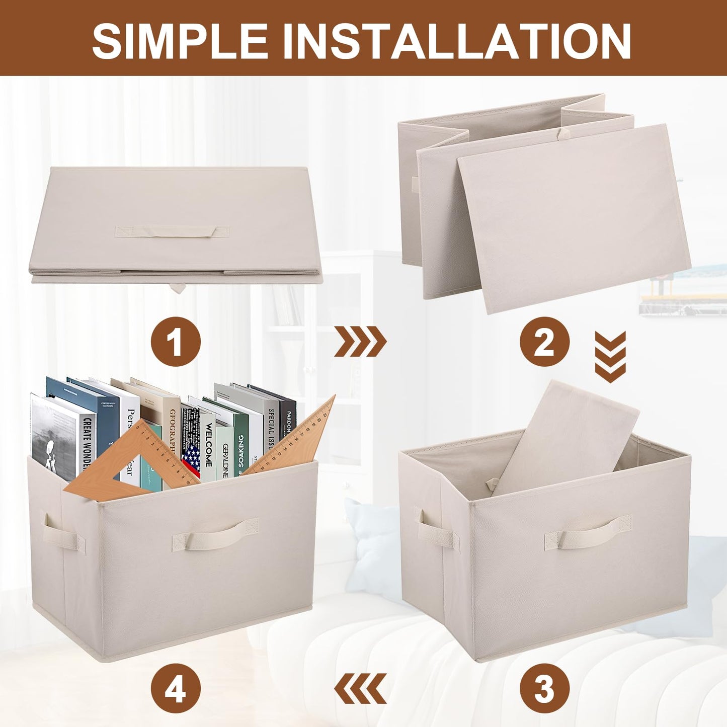 5 Pcs Fabric Storage Boxes, 38×25×25cm Foldable Wardrobe Storage Organiser