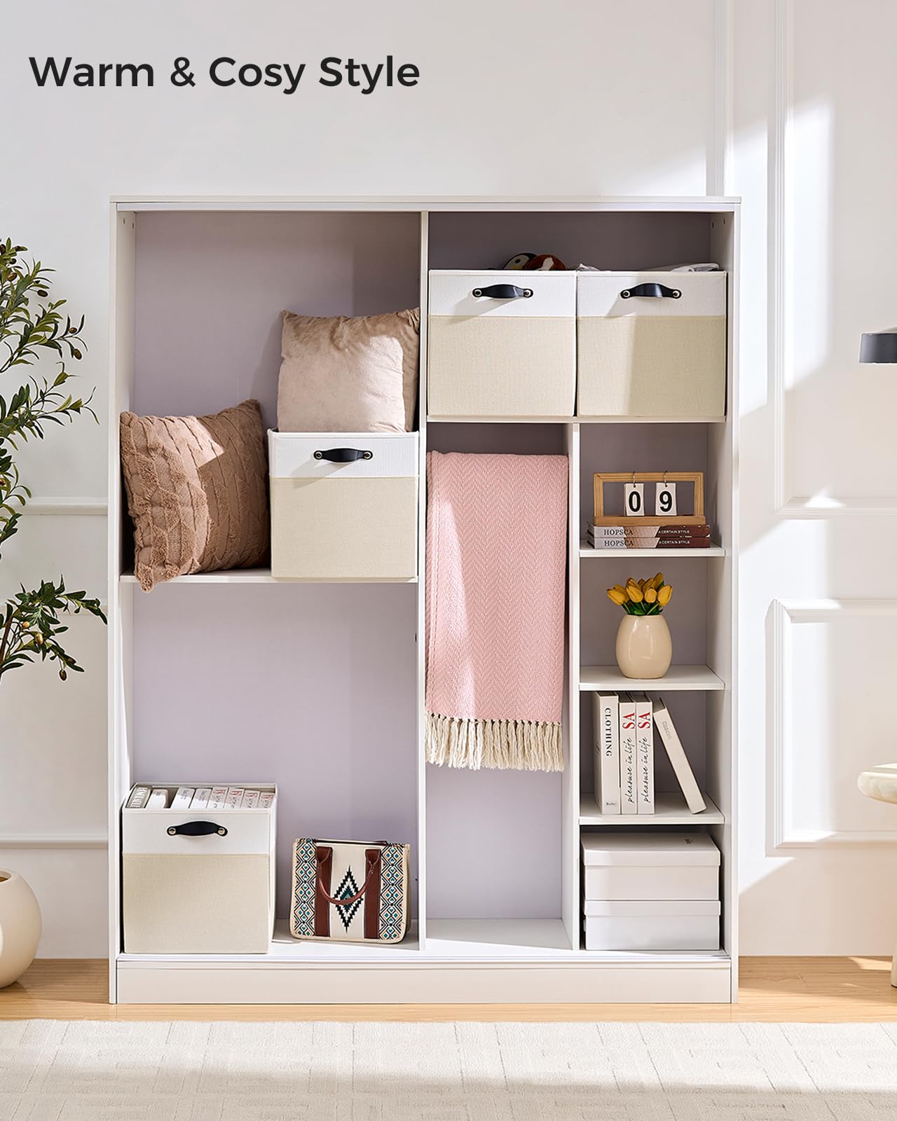 FABINADO Storage Cube | 260g/㎡ Ultra-Fine Linen Cubby Box for Shelf, Bookshelf, Closet, Wardrobe | 28cm Square Drawer Insert Basket | 6 Pack