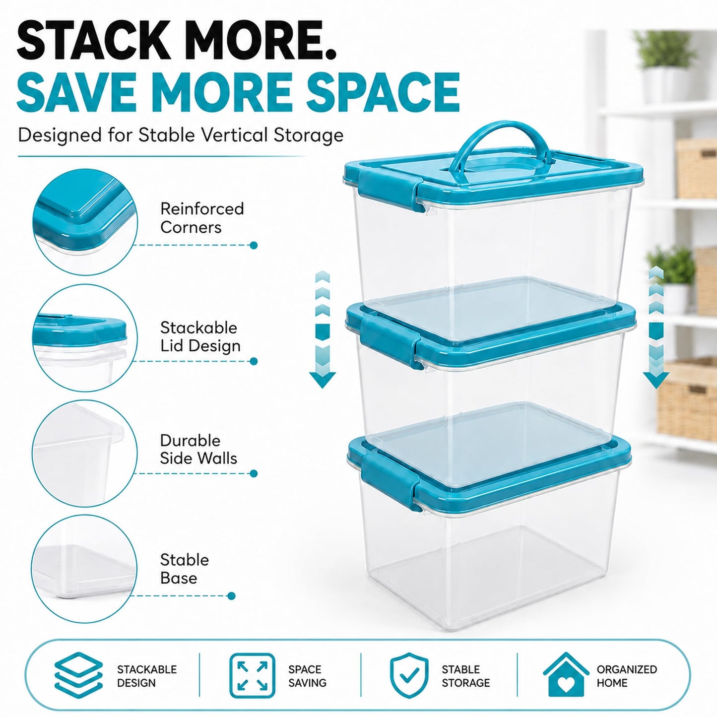 4L Storage Box with Secure Lid & Carry Handle | Stackable Clear Container