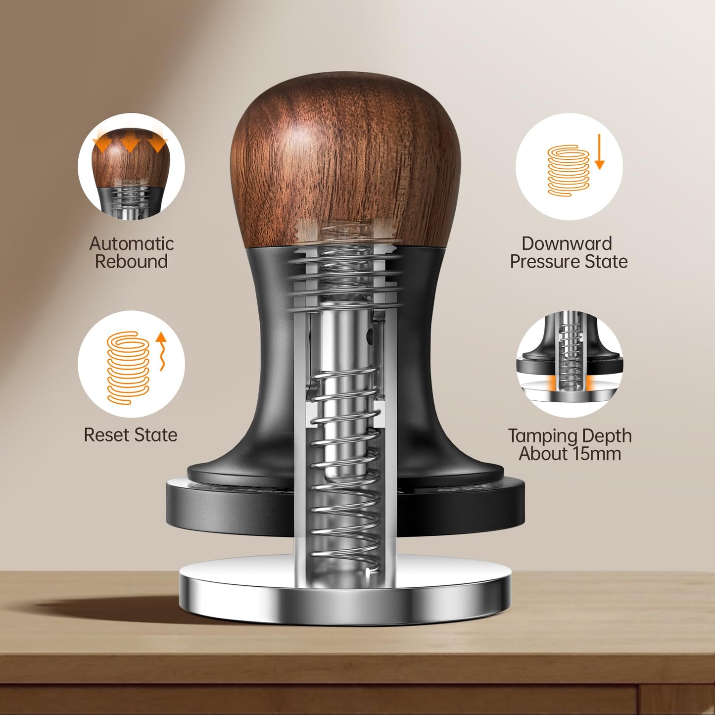 MHW-3BOMBER 54mm Espresso Coffee Tamper with 3 Spring Loaded Calibrated, Espresso Tamper 15/30lbs Espresso Hand Tamper with Sound Feedback, Suitable