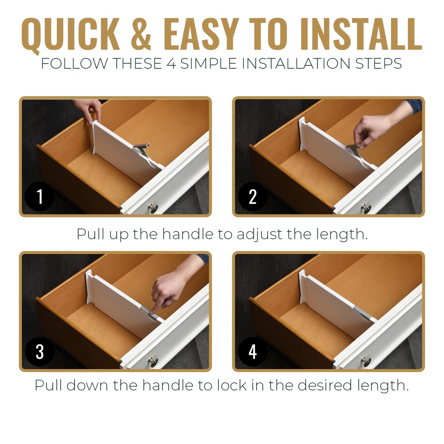 RAPTUROUS Expandable Tall Drawer Dividers 4 Pack - 6 Inch High Dresser Drawer Organizers, White