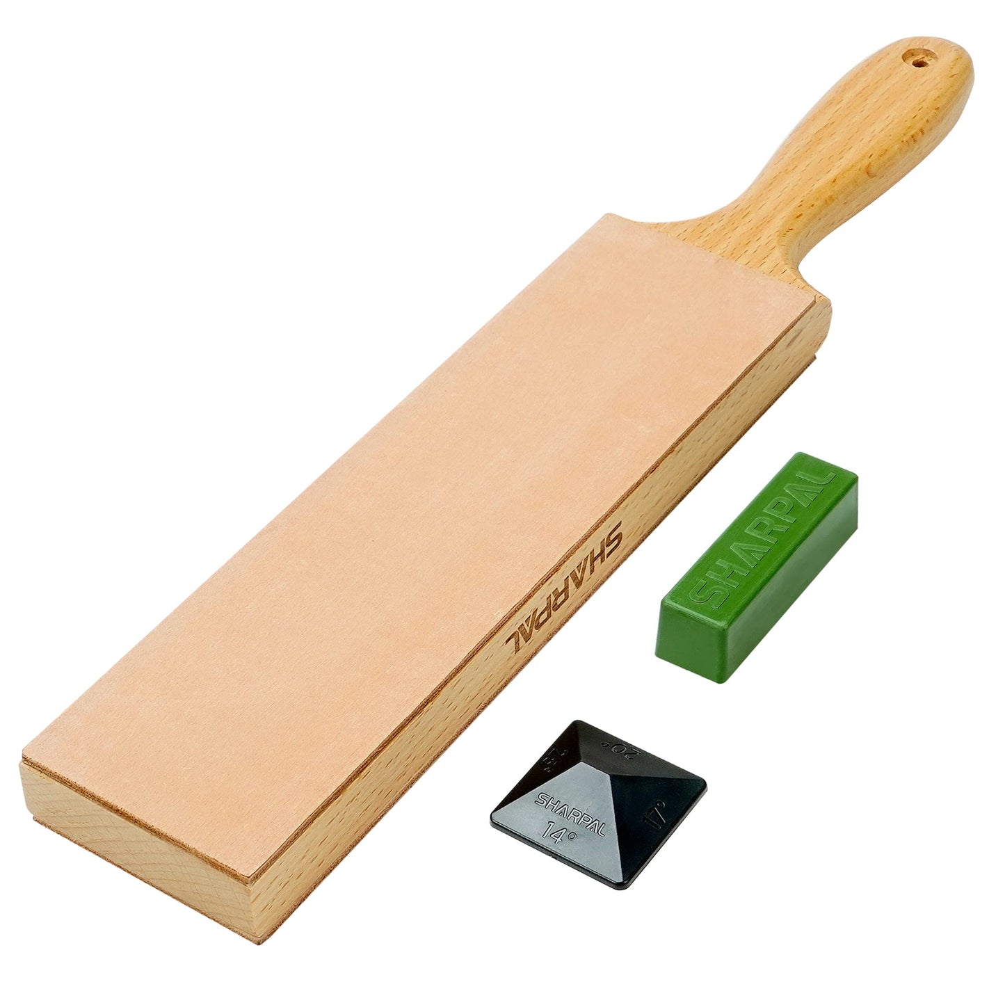 SHARPAL 205H Leather Strop (Genuine Cowhide) 33 x 6cm Kit with 2 Oz. Polishing Compound & Angle Guide, Knife Stropping Block for Sharpening & Honing