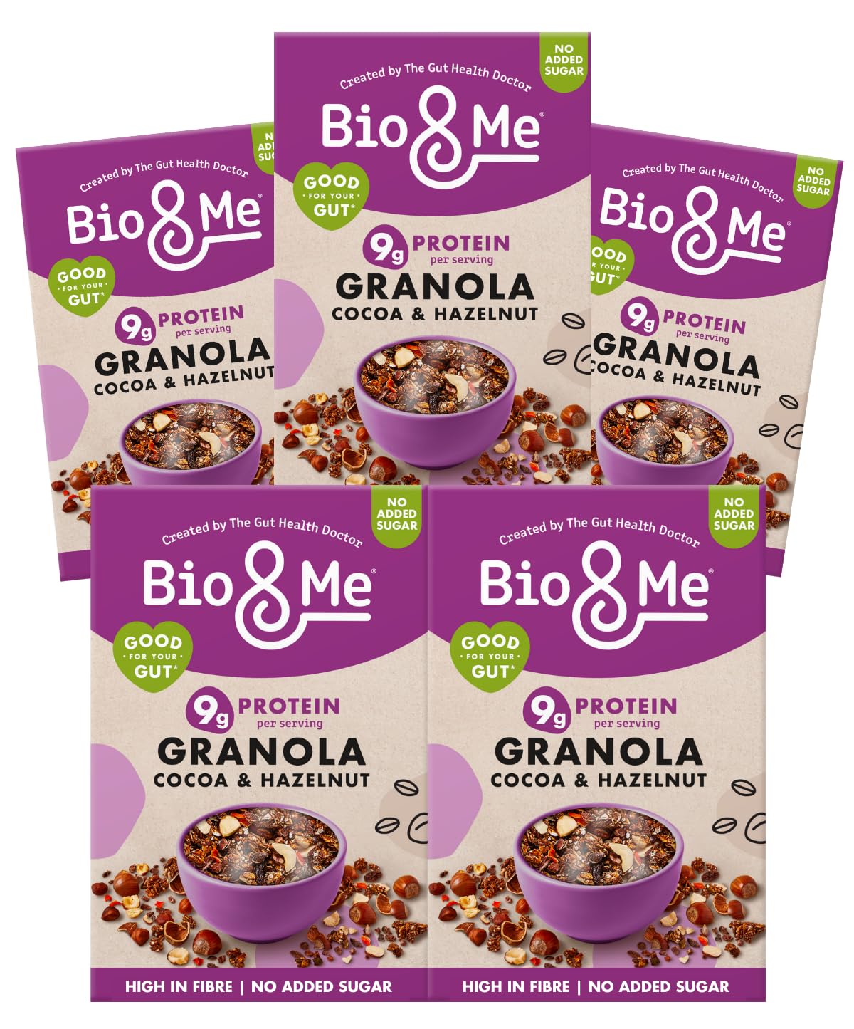 Bio&Me Cocoa Hazelnut Granola 5-Pack (5 x 360g) ? Vegan, High Fibre, No Added Sugar, Gut-Loving Breakfast Cereal