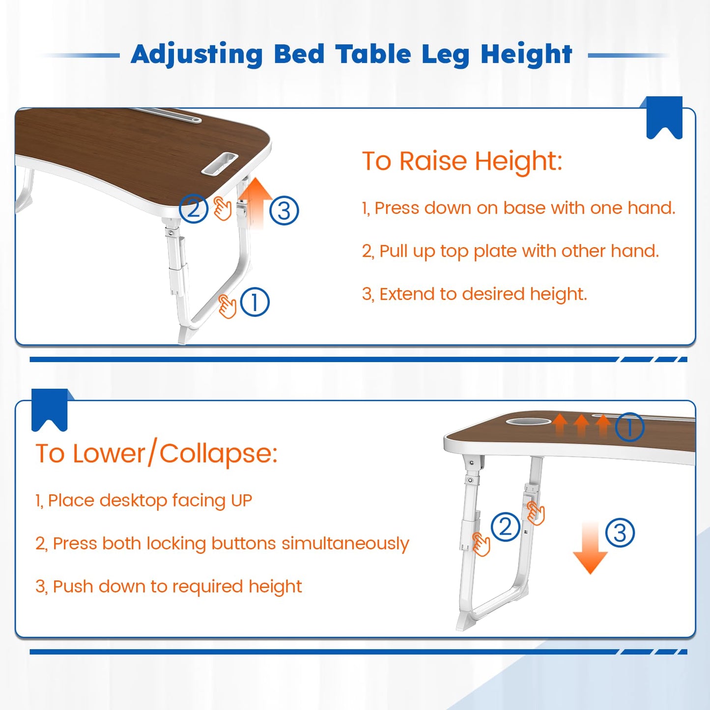 Laptop Desk, Laptop Bed Table with Cup Slot, Reading Holder Notebook Stand Breakfast Tray Book Holder for Sofa, Terrace, Balcony