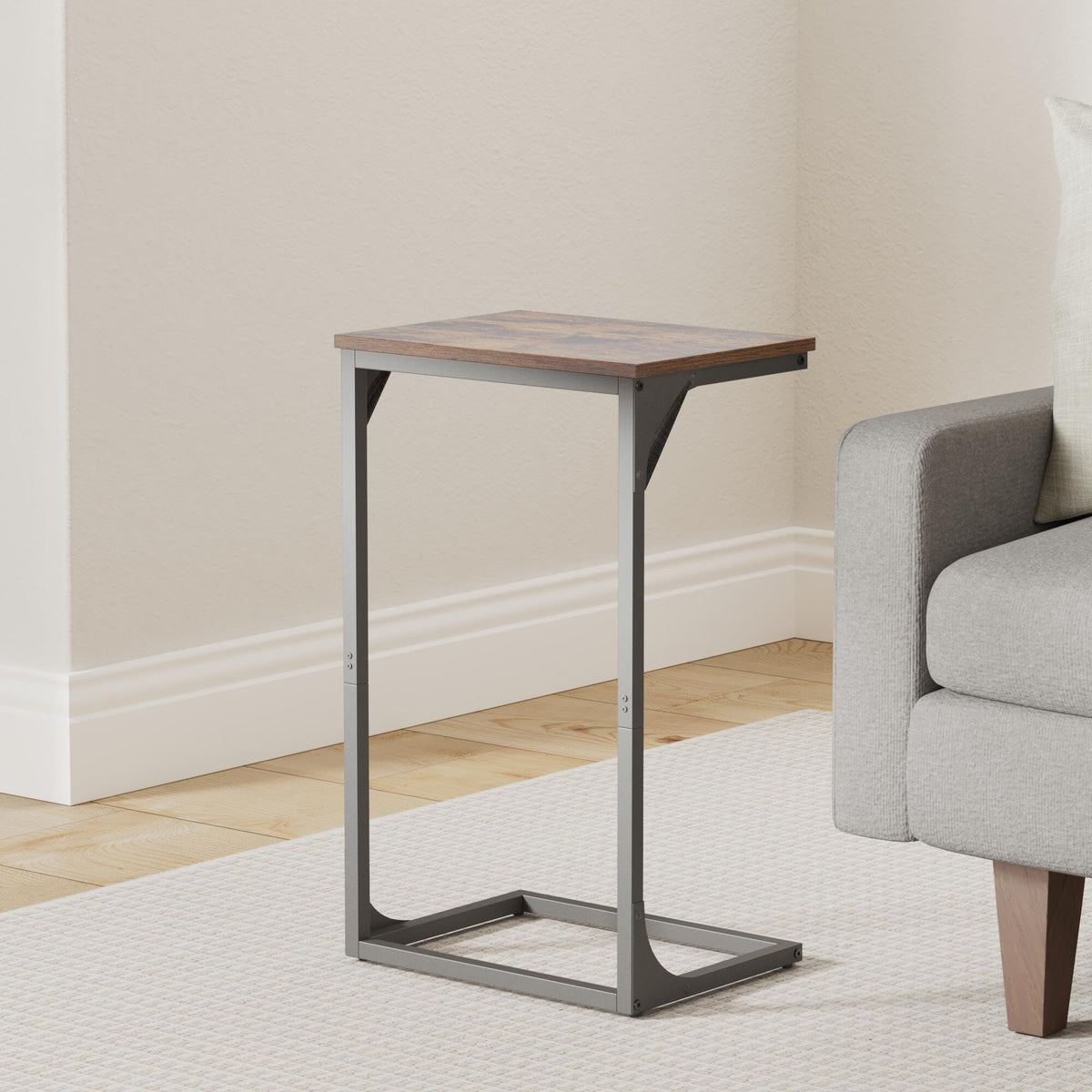 VASAGLE C-Shaped Side Table, Bedside Table, Sofa Side Table, with Metal Frame, Industrial, for Living Room, Bedroom, Rustic Brown and Black LET353B01