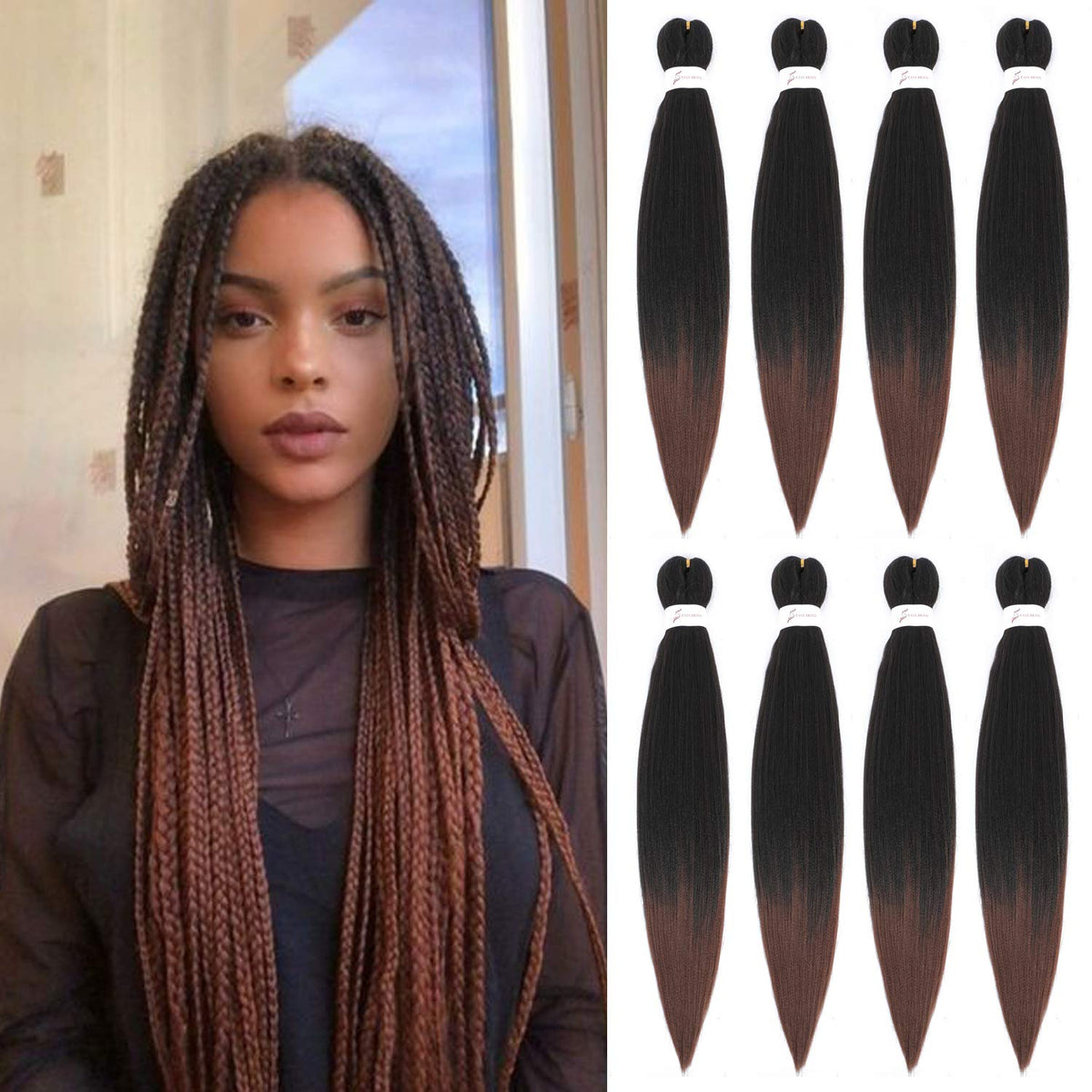Originea 8 Packs Pre Stretched Braiding Hair 26 inch Yaki Texture EZ Braids Extensions Hair for Braiding Hot Water Setting Synthetic Hair Extensions