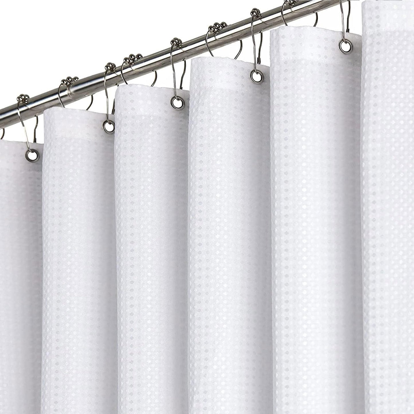 BTTN White Waffle Shower Curtain, Weighted Mould Proof Resistant Fabric Wet room Shower Curtains, Heavy Duty Waterproof Washable Thick Cloth Shower