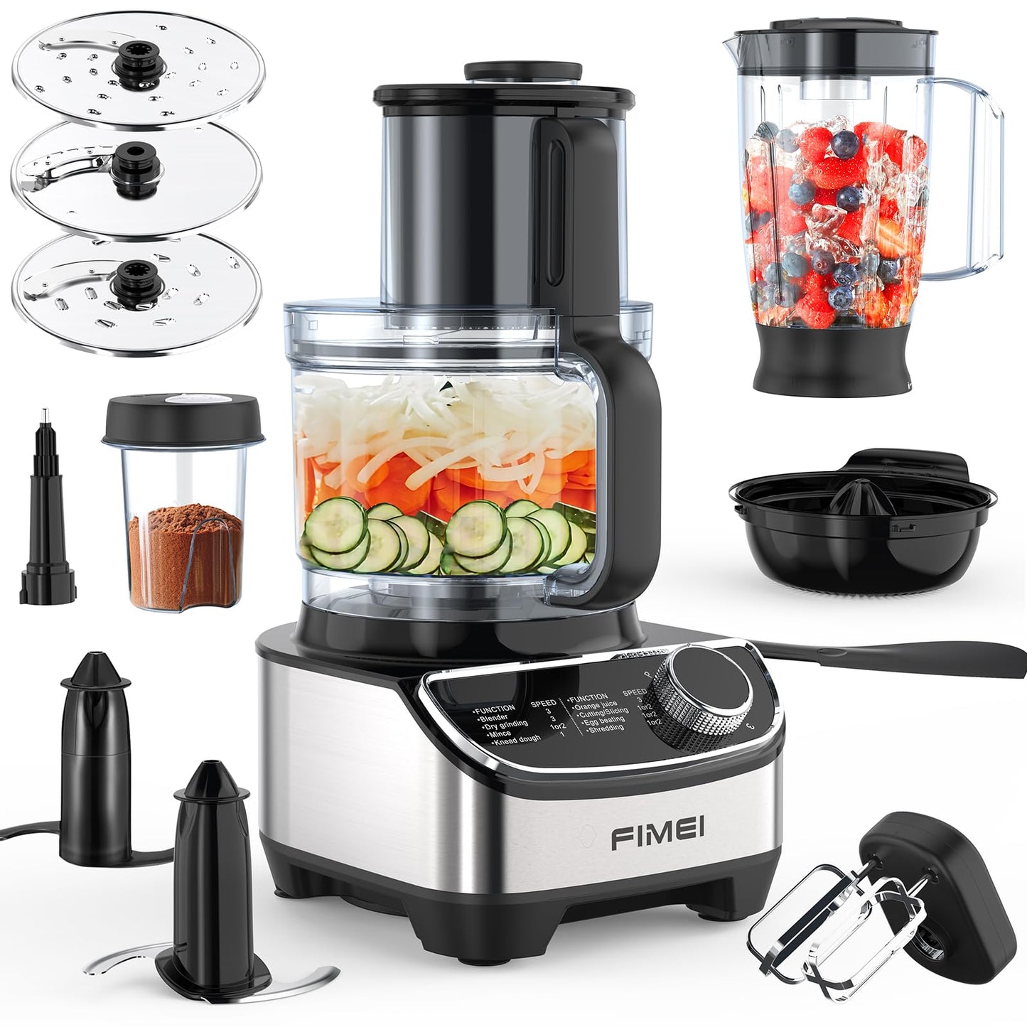FIMEI Multifunctional Food Processor 1300W, 3 Speeds and Pulse Function, 3.5L Chopper, 1.5L Blender, Grinder, Citrus Juicer, Dough Kneader, Whisk,