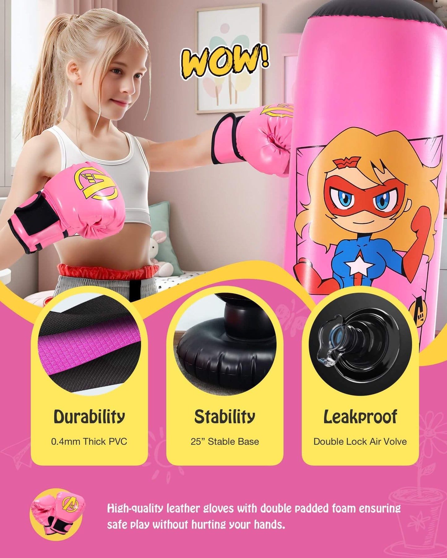 Punching Bag for Kids, Kids Boxing Set with Boxing Gloves 66" Large Inflatable Punching Bag,Gifts for Boys & Girls Age 5-12 for Practicing Karate,
