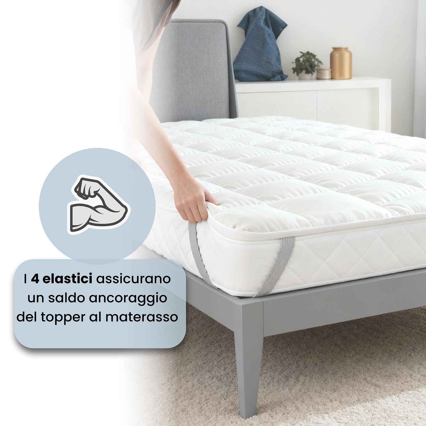 Topper PLUS quilted with 4 sturdy elastic bands, White, 80 x 195 cm