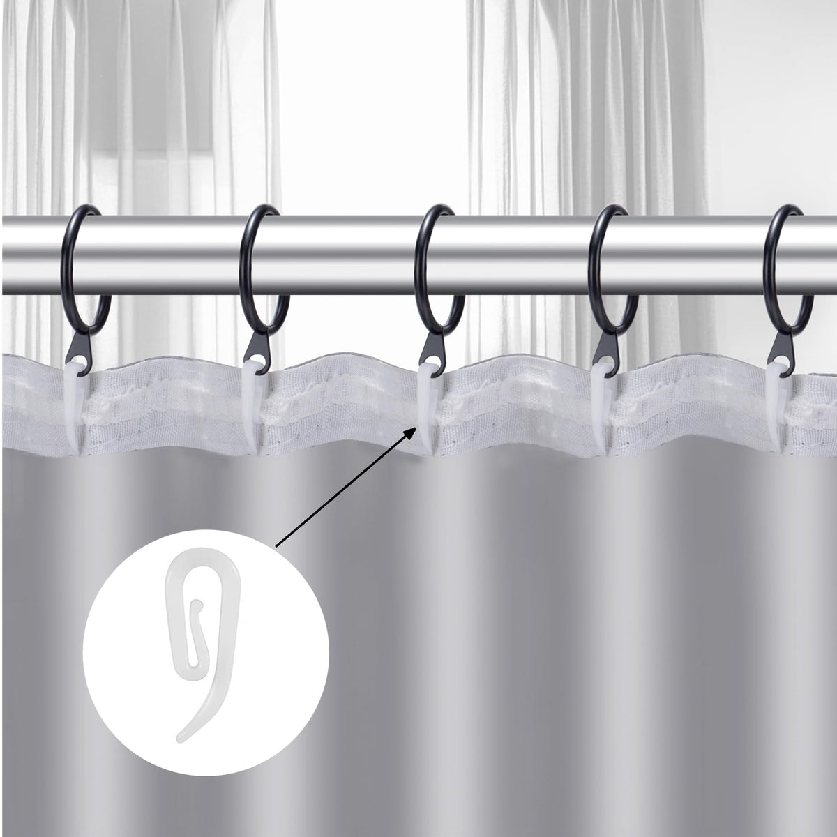 White Plastic Curtain Hooks for Door Window Curtain Header Tape Drapery Hooks 2.8x1.2cm (50PACK)