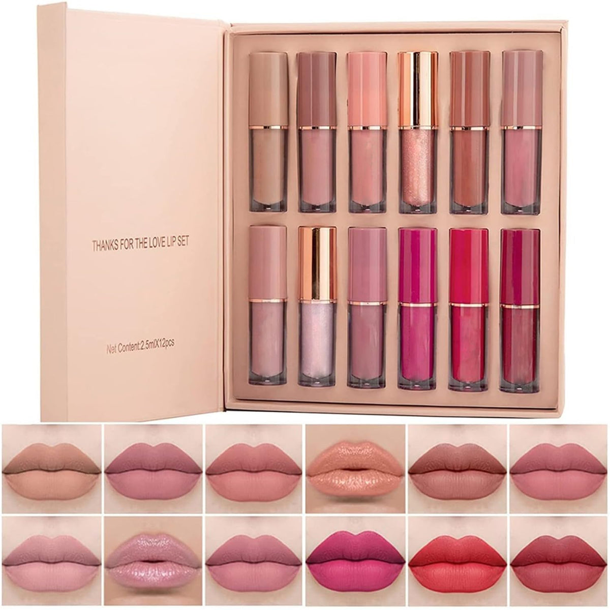 Beliky Girl 12 Colors Nude Liquid Lipstick Makeup Set Matte Velvet Non-Stick Cup Not Fade Long-Lasting Waterproof Pink Lip Gloss High Shine Lip