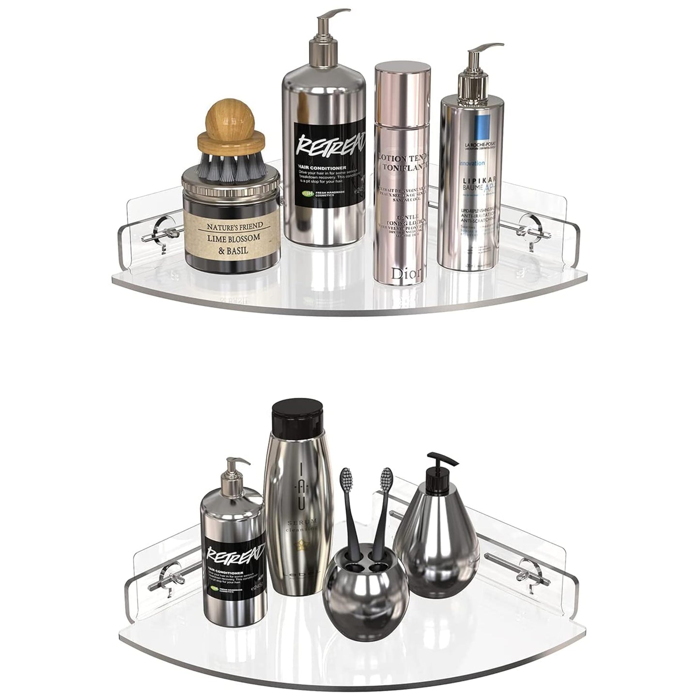 GeekDigg 2 Pack Corner Shower Caddy, Transparent Acrylic Shower Shelves, Wall Mounted No Drilling Traceless Adhesive Bathroom Storage Organizer for