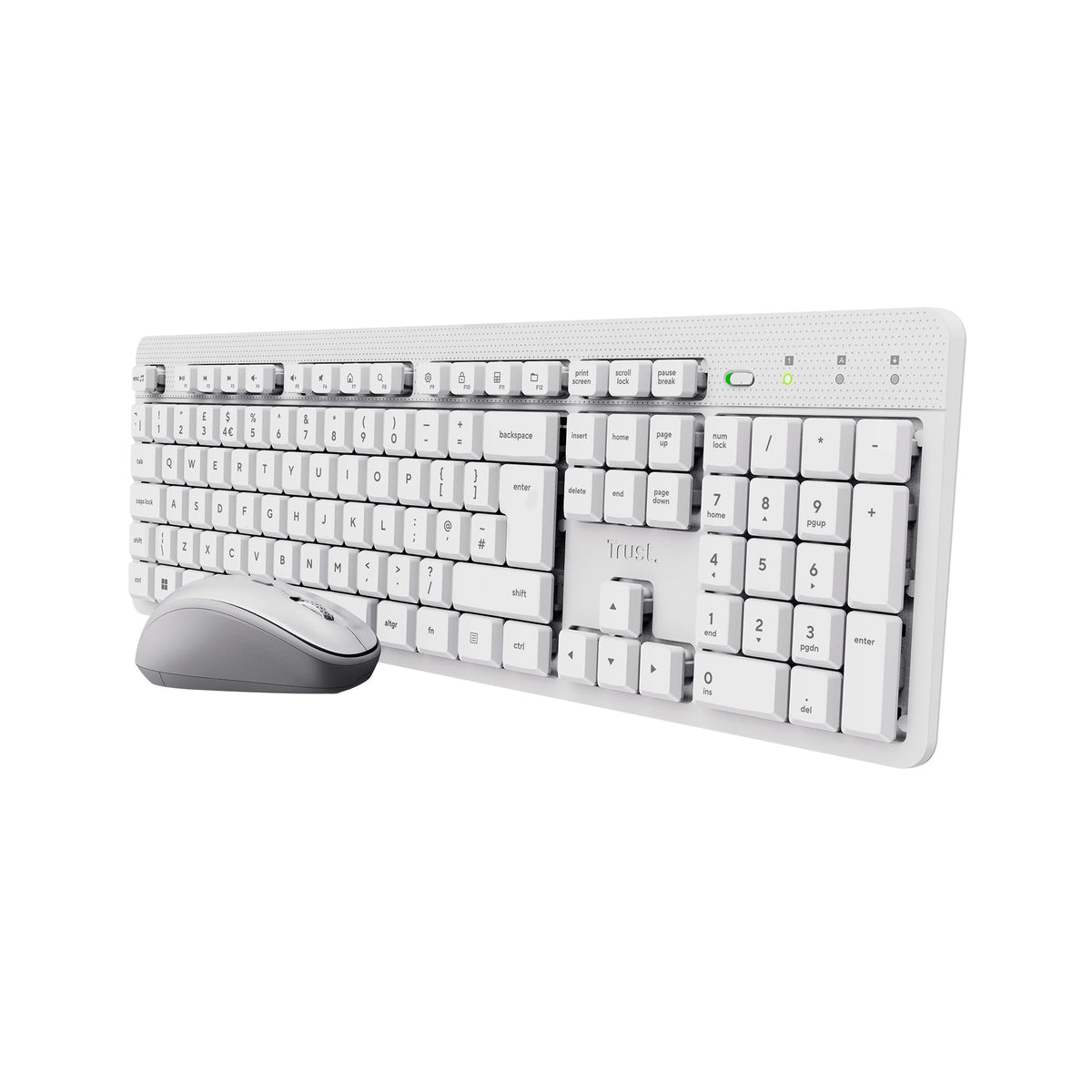Trust Ody II Silent Wireless Keyboard and Mouse Set QWERTY UK Layout, Floating Low Profile Keys, One USB Receiver, Spill-Resistant, Ambidextrous