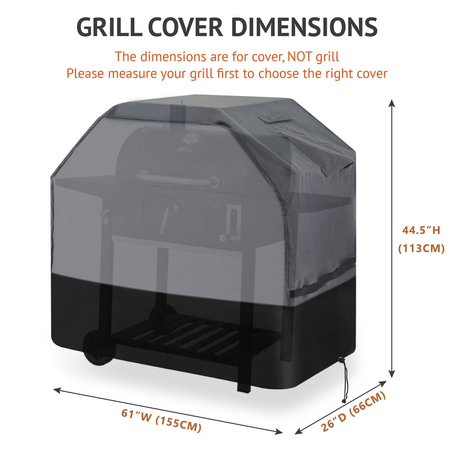 Waykea Heavy Duty Grill Cover 155cm, 600D Oxford Water Resistant UV & Fade Resistant BBQ Cover for Weber Char-Broil Dyna Glo Nexgrill Charcoal Gas