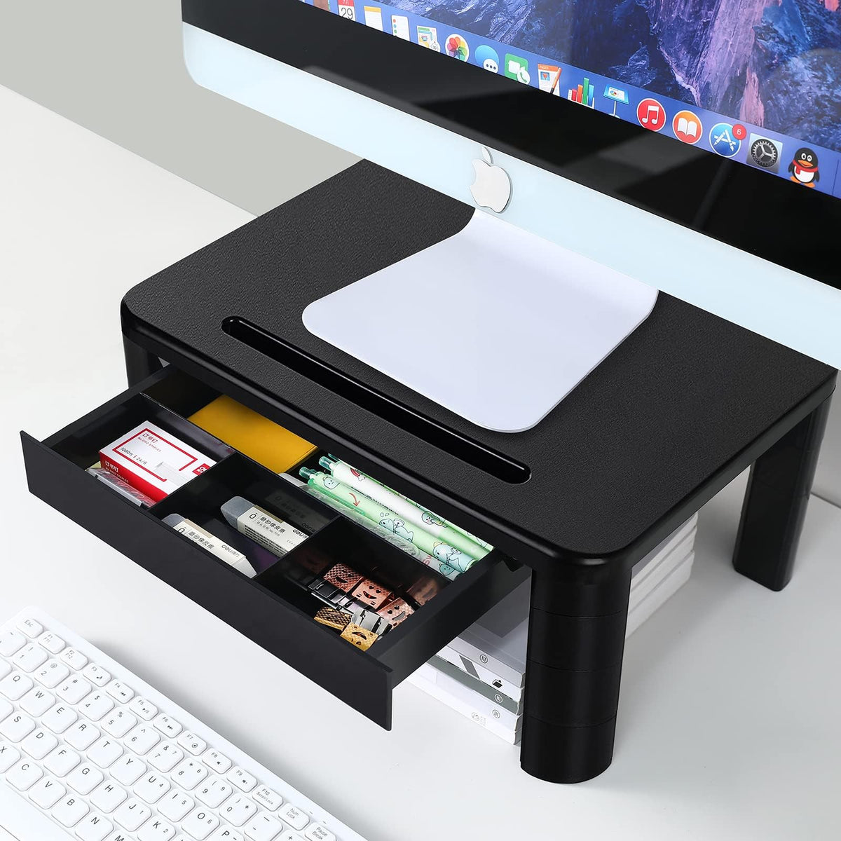 KOADOA Monitor Stand with Drawer - Laptop Stand for Desk, 4 Height Adjustable Monitor Riser and Cellphone Holder, Computer stand for Printer,