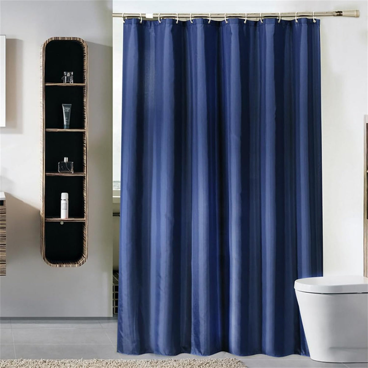 Lkw Ogechi Extra Wide Navy Blue Mildew Proof Shower Curtain 200x220 cm, 200/220/240 CM Drop Waterproof Polyester Bathtub Curtain, Washable Quick