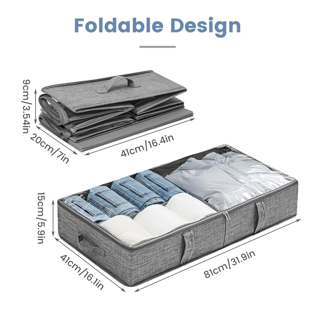 WOVTE Under bed Storage Box with Lids 2Pcs 50L Large Under Bed Storage