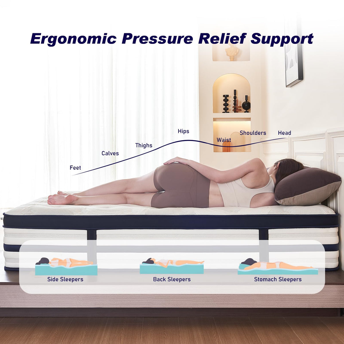 HomeMay 4FT6 Double Mattress,135x190x28cm Hybrid Pocket Sprung, Medium Firm