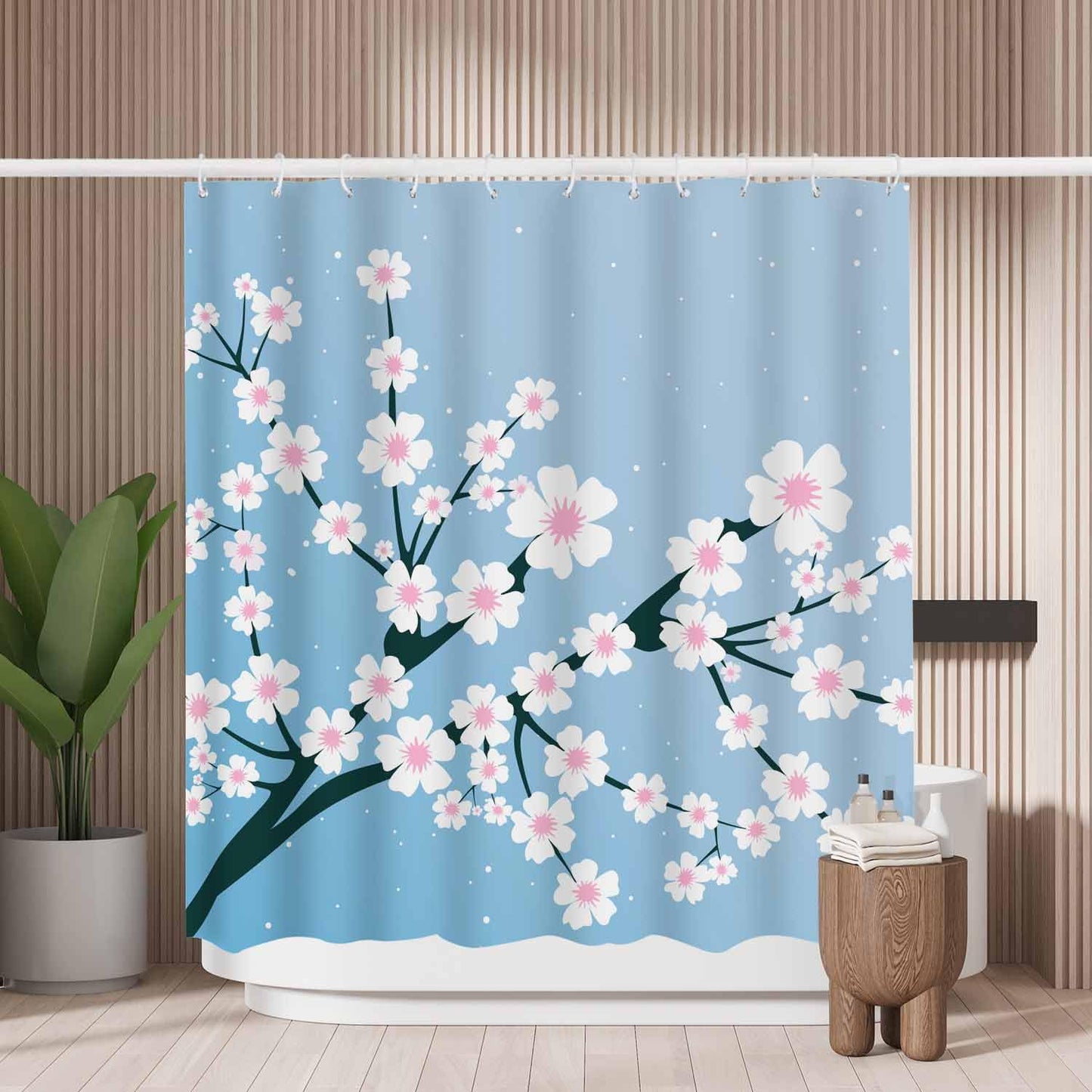 Woutay Shower Curtain Mould Proof Resistant Spring Blossoms Branch,Water Repellant Fabric,Polyester,with 12 Plastic Hooks,Size 180x180CM