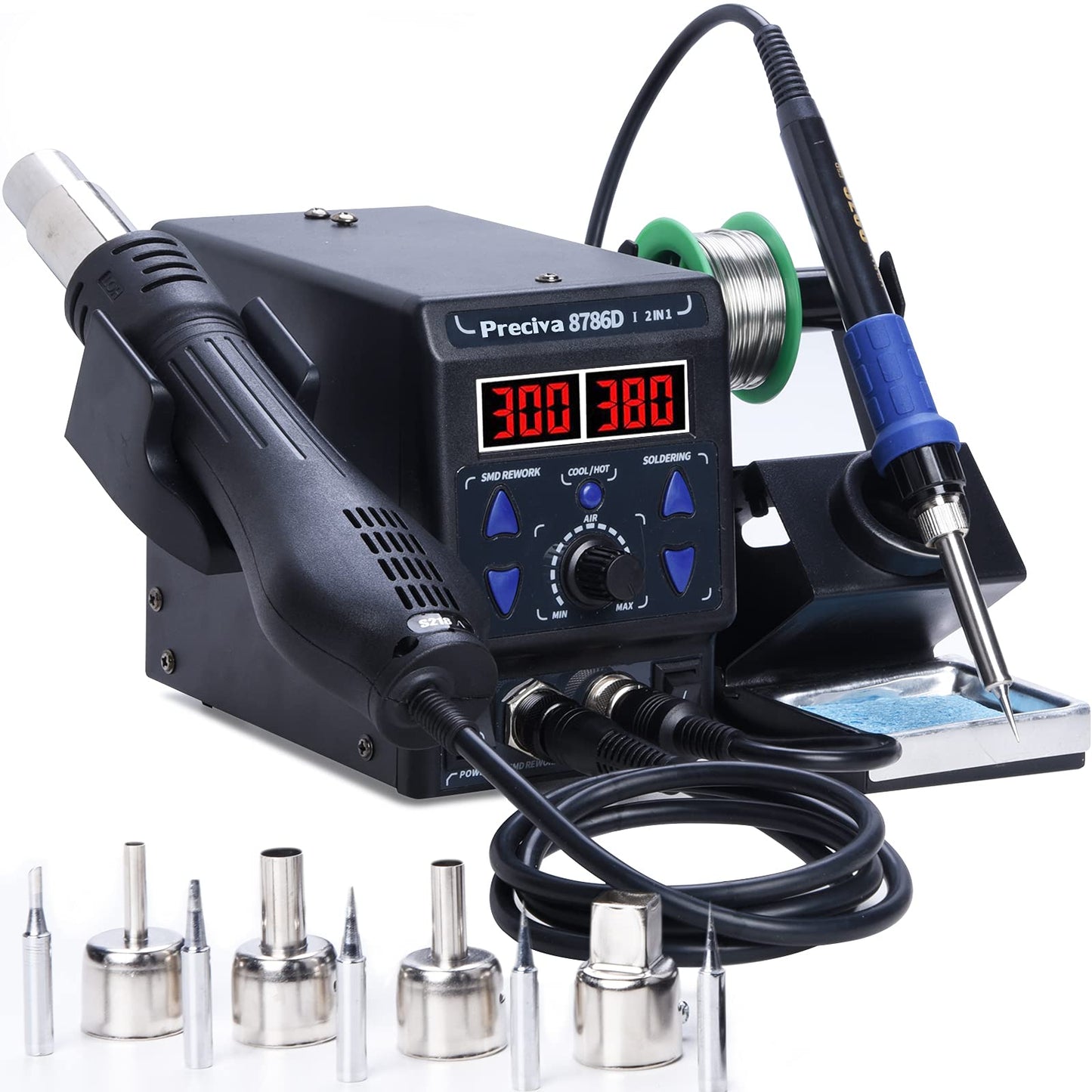 Preciva 2-in-1 Hot Air Gun Rework and Soldering Iron Station with ?/?, Cold/Hot Air Conversion, Solder Station with Digital Temperature Correction and