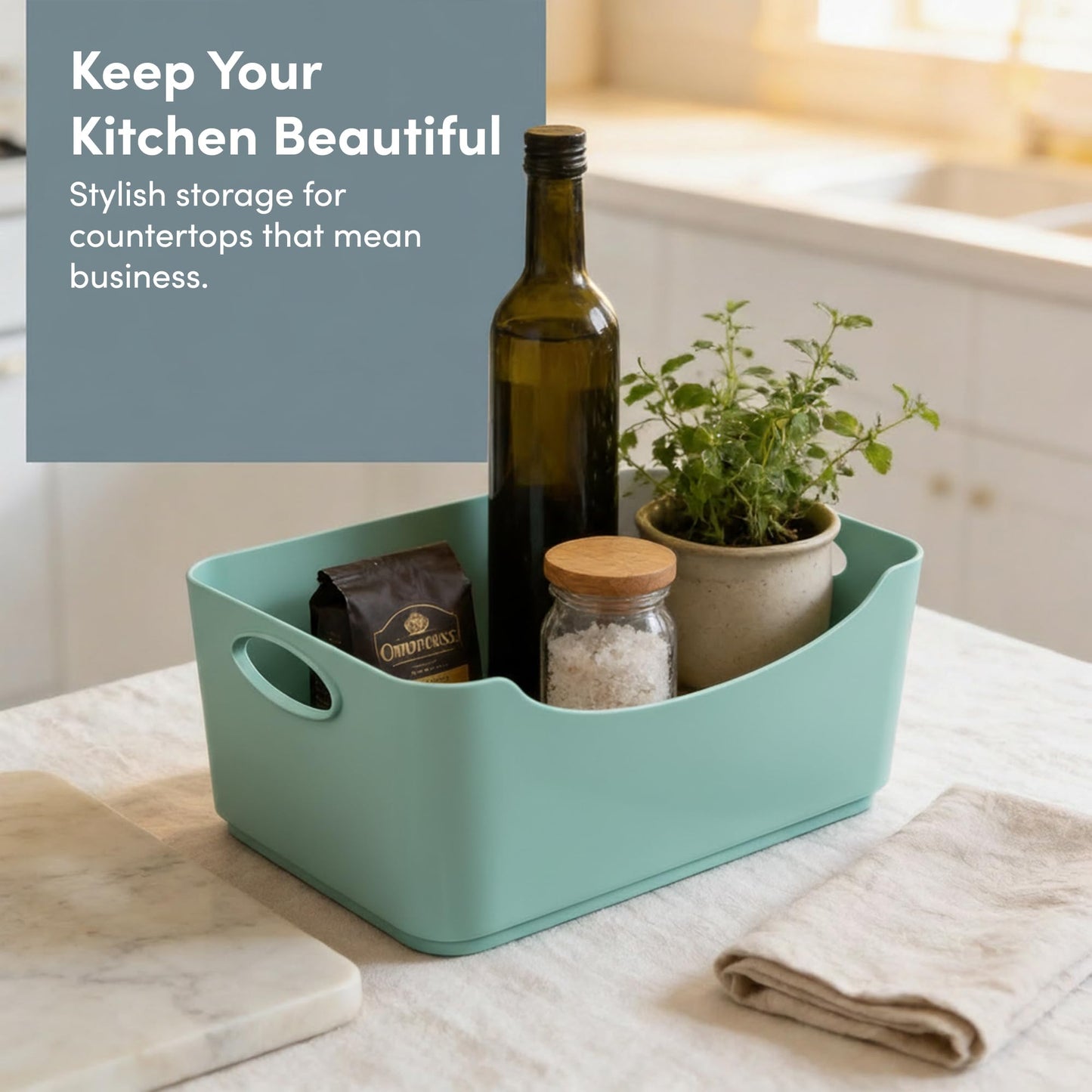 KEPLIN 5 Pack Plastic Storage Baskets with Handles, BPA-Free Dishwasher Safe Organiser Boxes for Kitchen, Bathroom, Pantry, Shelves & Drawers