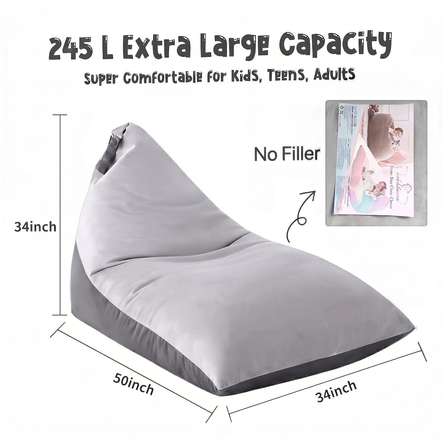 Nobildonna Stuffed Animal Storage Bean Bag Chair Cover Only for Kids and Adults, Extra Large Beanbag Without Filling Plush Toys Holder and Organizer