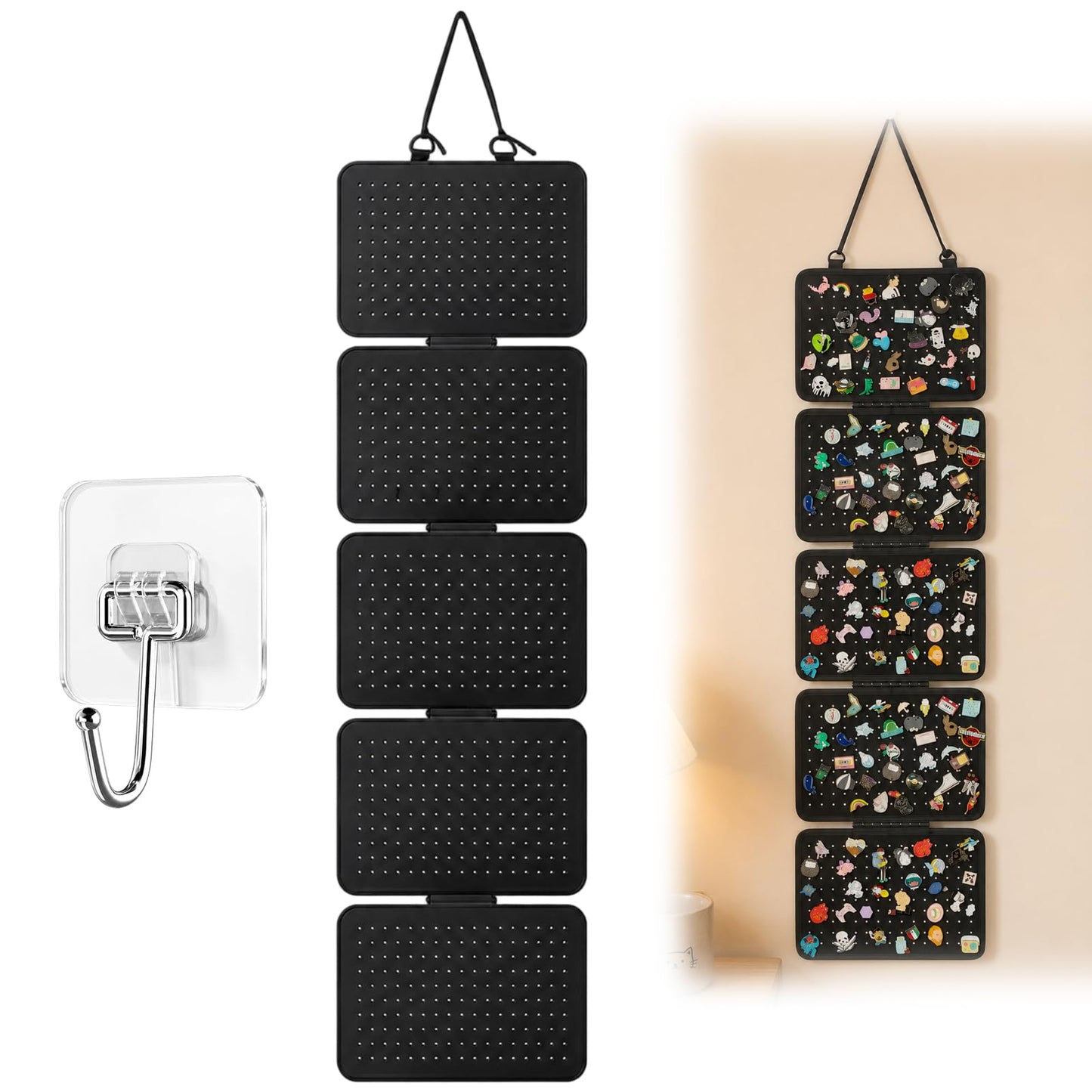 2 Pack Pin Badge Display Pin Display Pin Board Pin Badge Holder Black Pin Board Wall Mounted Set with Hooks for Medal Organisation Badge Collection
